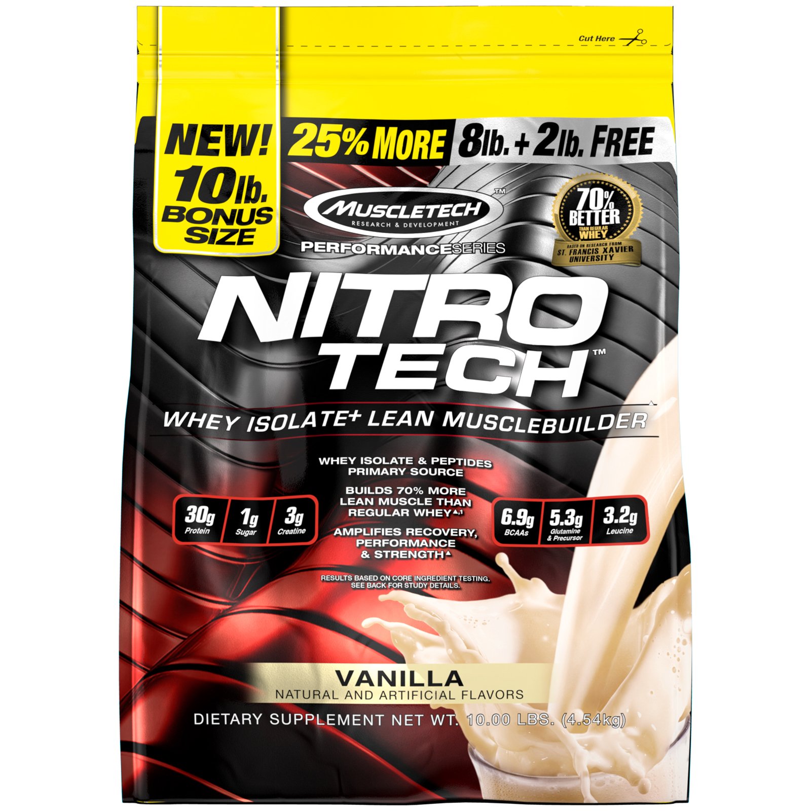 Comprar Muscletech, Nitro Tech, Whey Isolado + Construtor de Massa Muscular Magra, Baunilha, 4,54 kg (10 lb)
