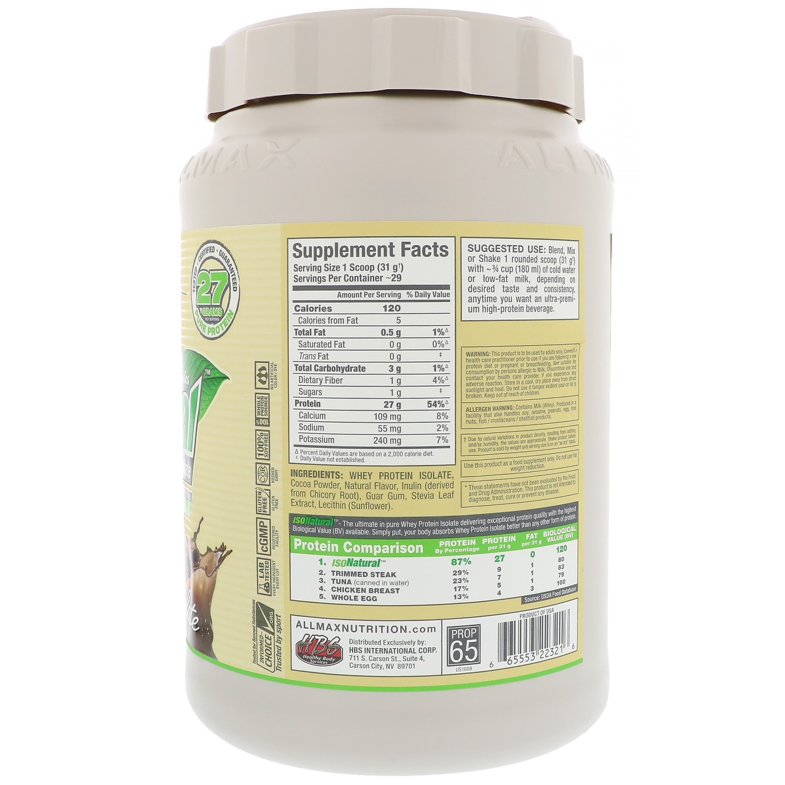 Comprar ALLMAX Nutrition, IsoNatural, Isolato 100% Ultrapuro de Proteína Whey Natural, Chocolate, 2 lbs (907 g) - Imagem 2