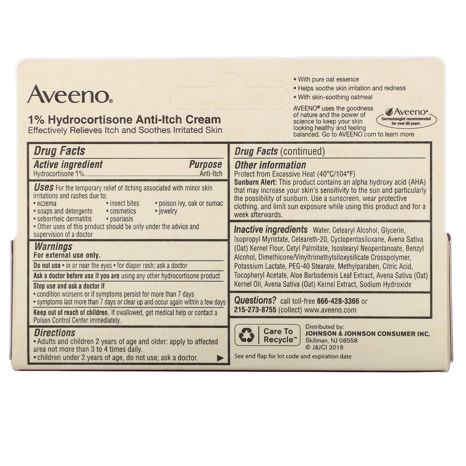 Comprar Aveeno, Creme Anti-Coceira, Hydrocortisona 1% , Naturais Ativos, 1 oz (28 g) - Imagem 3