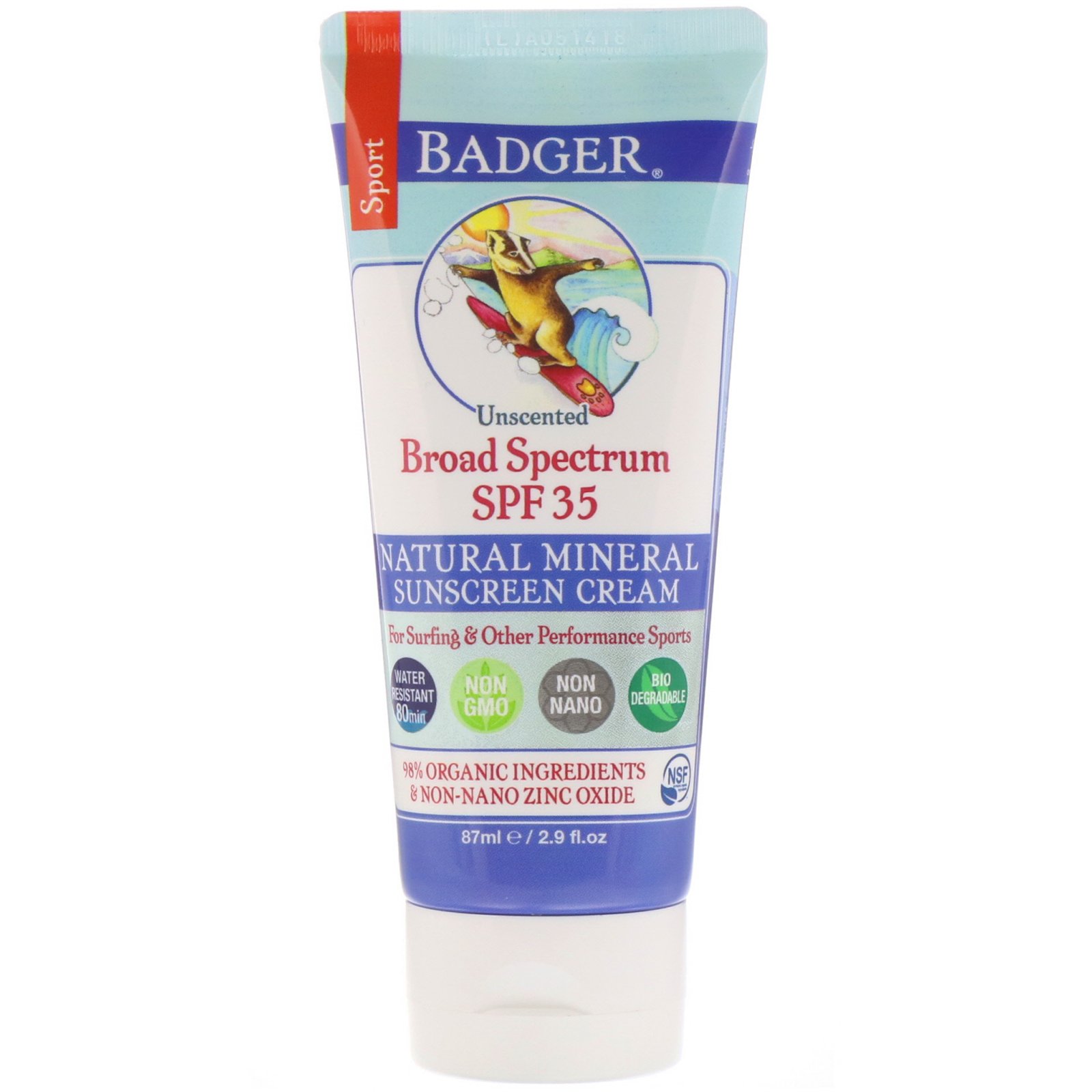 Comprar Badger Company, Sport, Protetor Solar Mineral Natural, SPF 35, Sem Perfume, 87 ml (2,9 fl oz)