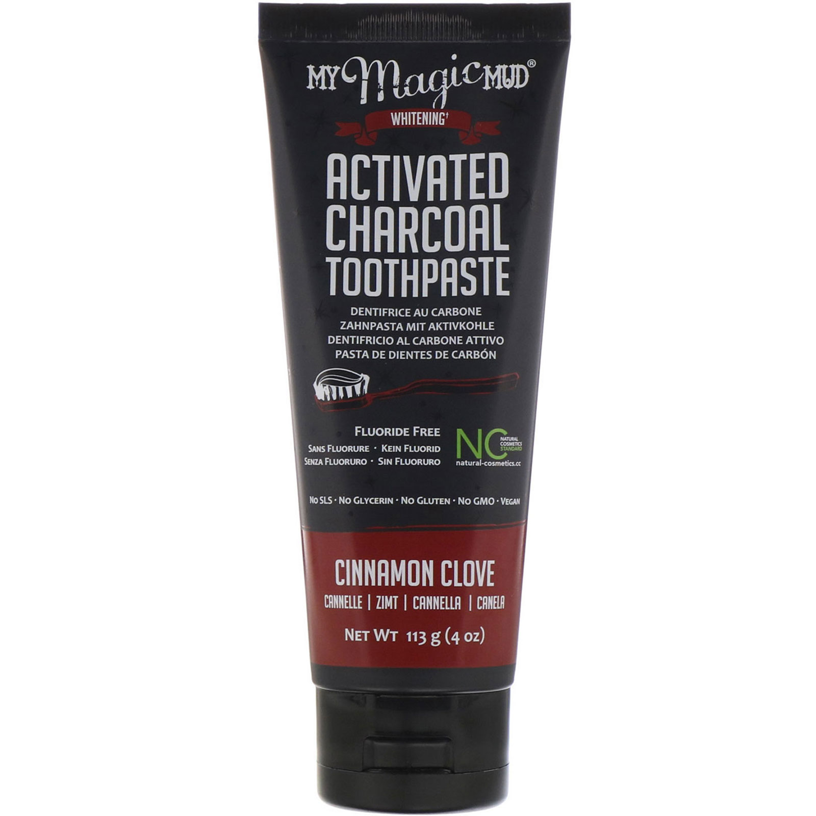 Comprar My Magic Mud, Carvão Ativado, Sem Flúor, Creme Dental Clareador, Canela e Cravo, 113 g (4 oz) - Imagem 3