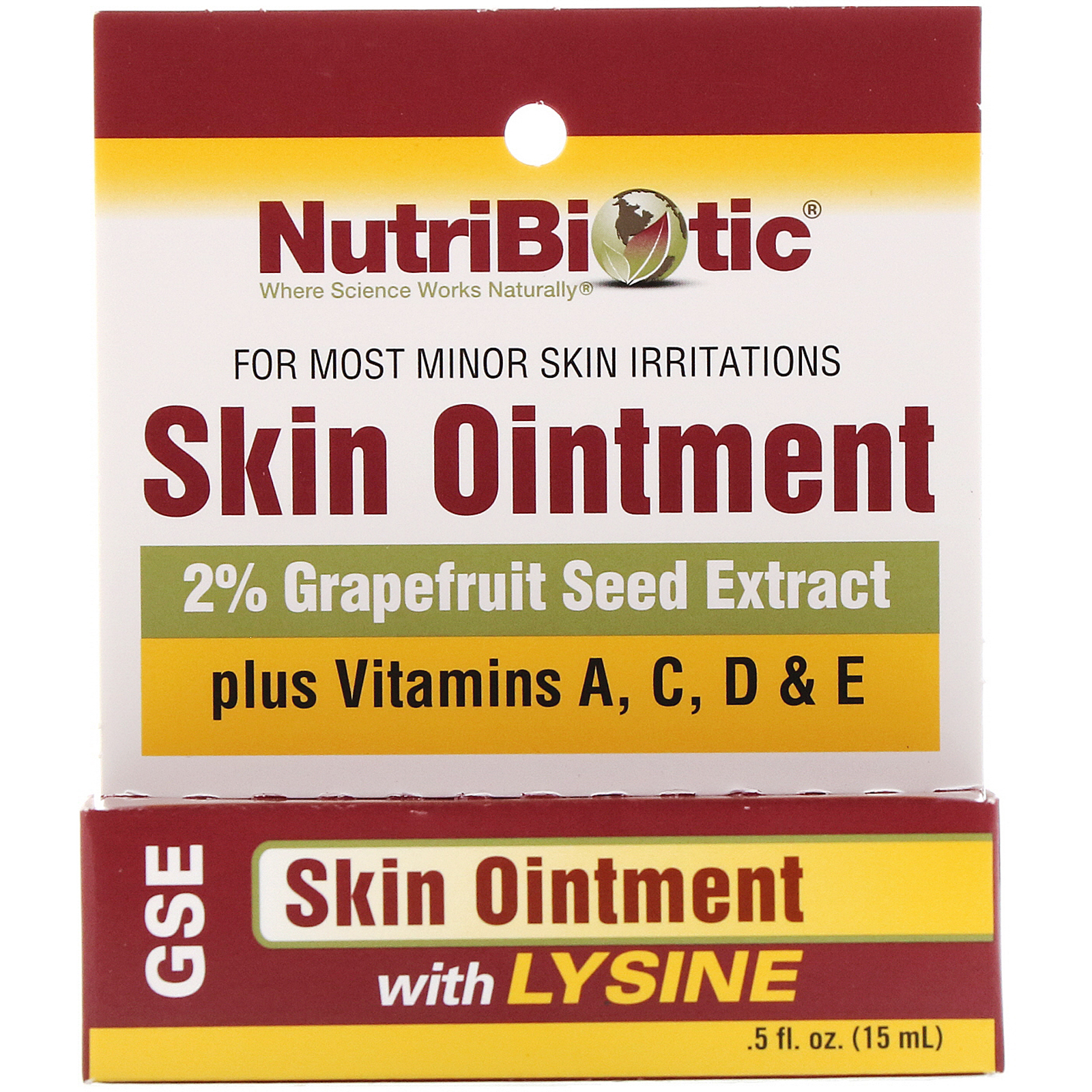 Comprar NutriBiotic, Pomada para Pele, 2% de Extrato de Semente de Toranja com Lisina, 0,5 fl oz (15 ml)