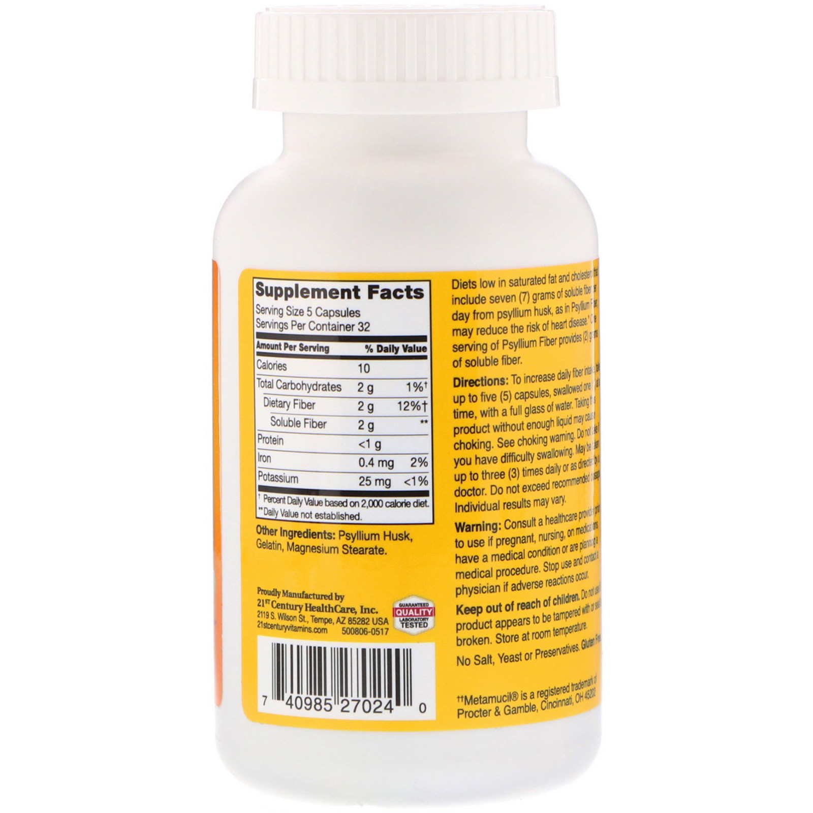 Comprar 21st Century, Fibras de Psyllium, 160 Cápsulas - Imagem 2