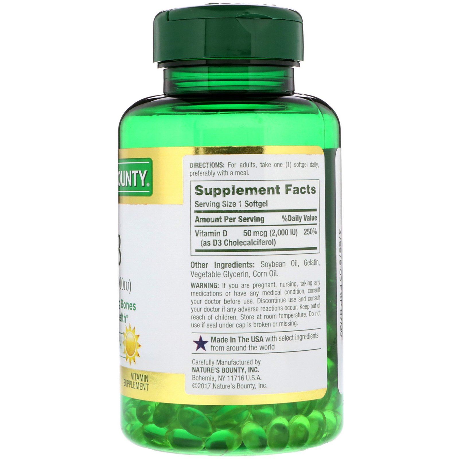 Comprar Nature's Bounty, D3, 50 mcg (2,000 IU), 350 Softgels - Imagem 2