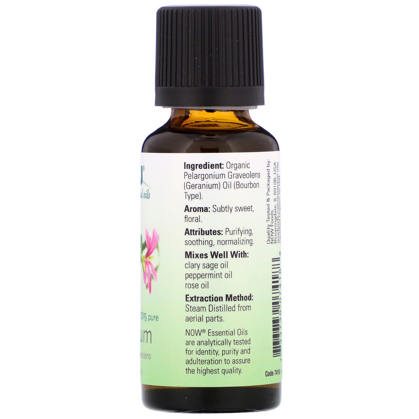 Comprar Now Foods, Óleos Essenciais Orgânicos, Gerânio, 30 ml (1 fl oz) - Imagem 2