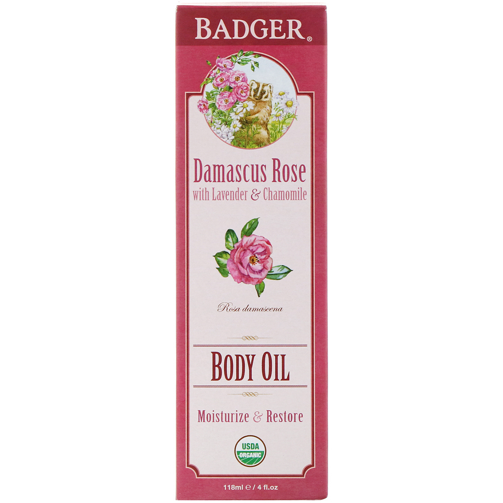 Comprar Badger Company, Óleo Corporal Antioxidante, Rosa Damasco, 4 fl oz (118 ml)