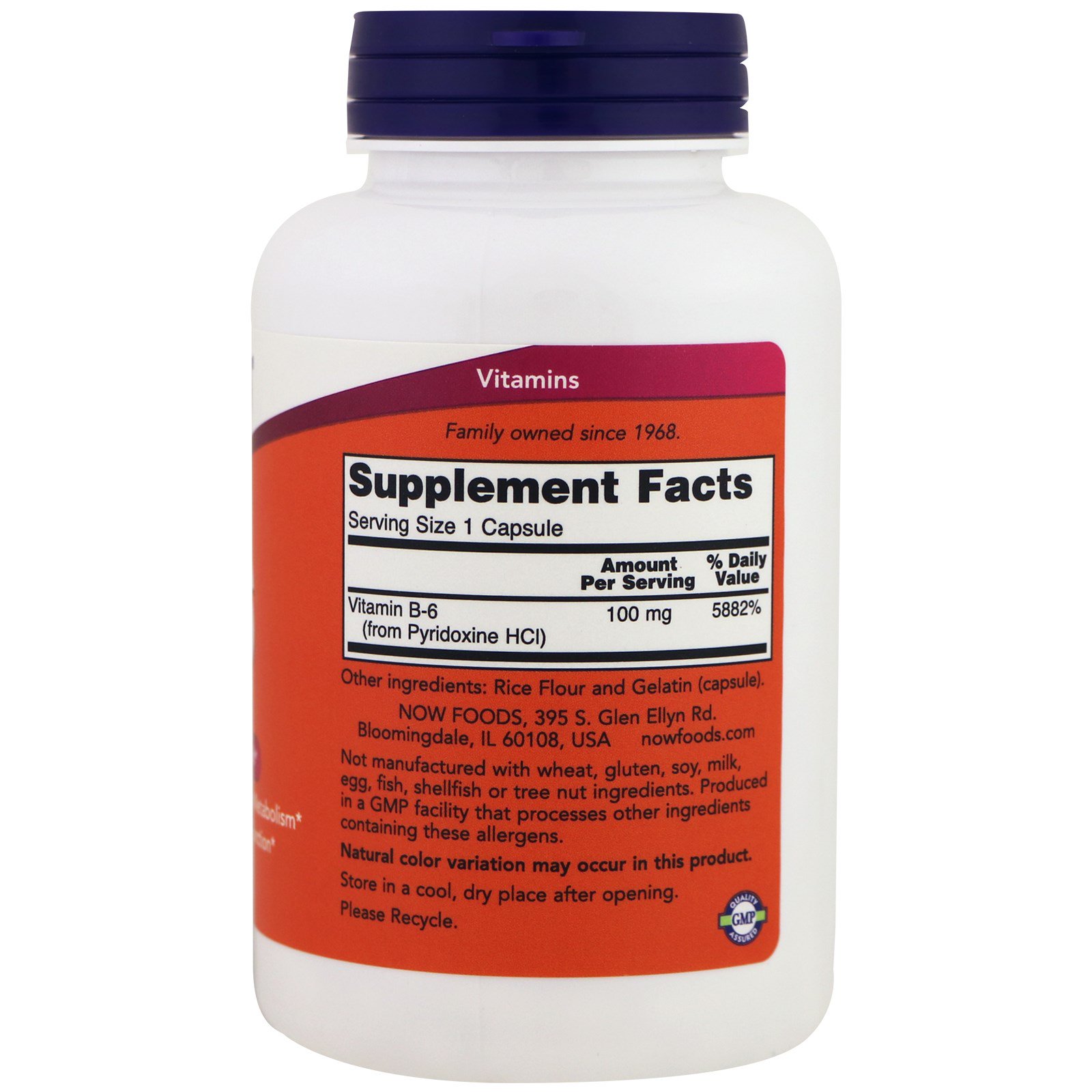 Comprar Now Foods, B-6, 100 mg, 250 Cápsulas - Imagem 2