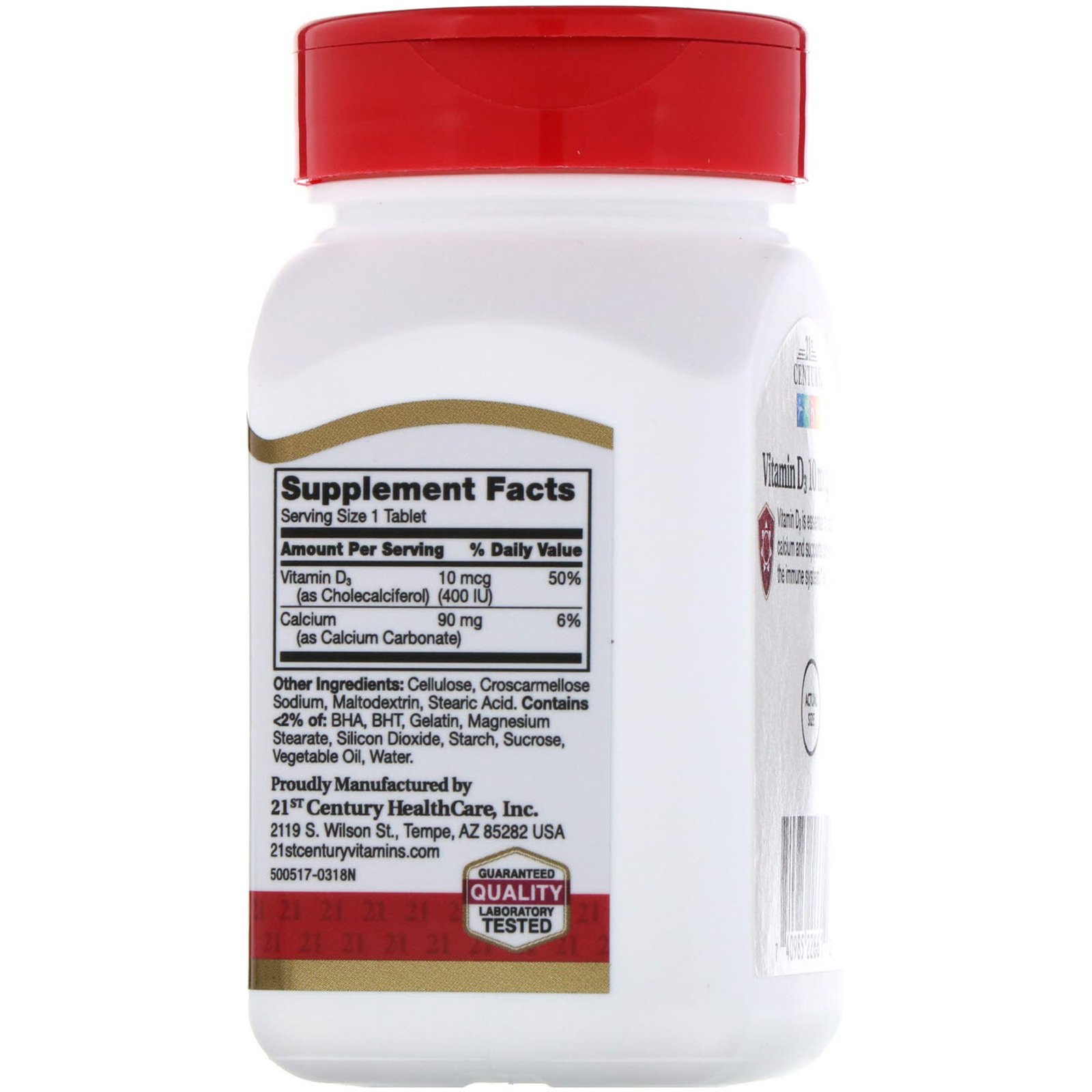 Comprar 21st Century, Vitamin D3, 400 IU, 100 Tablets - Imagem 2