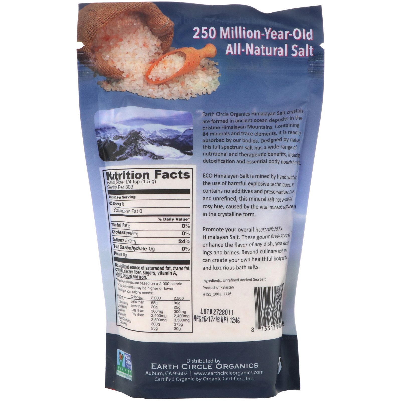 Comprar Earth Circle Organics, Cristais de Sal do Himalaia, Grãos Finos, 454 g (16 oz) - Imagem 2