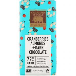 Comprar Endangered Species Chocolate, Cranberries, Almonds + Dark Chocolate, 72% Cocoa, 3 oz (85 g)