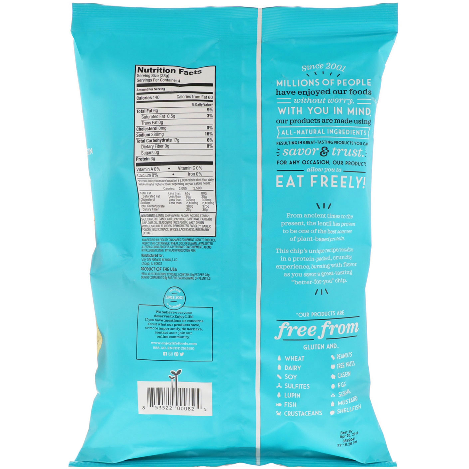 Comprar Enjoy Life Foods, Light & Airy Lentil Chips, Garlic & Parmesan Flavor, 4 oz (113 g) - Imagem 2