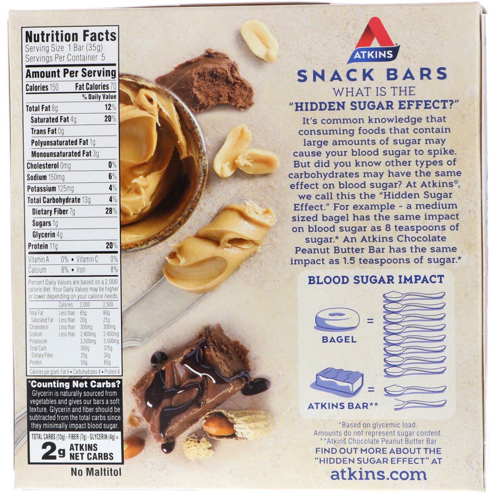 Comprar Atkins, Snack, Peanut Butter Fudge Crisp Bar, 5 Barrinhas, 35 g (1,2 oz) Cada - Imagem 2