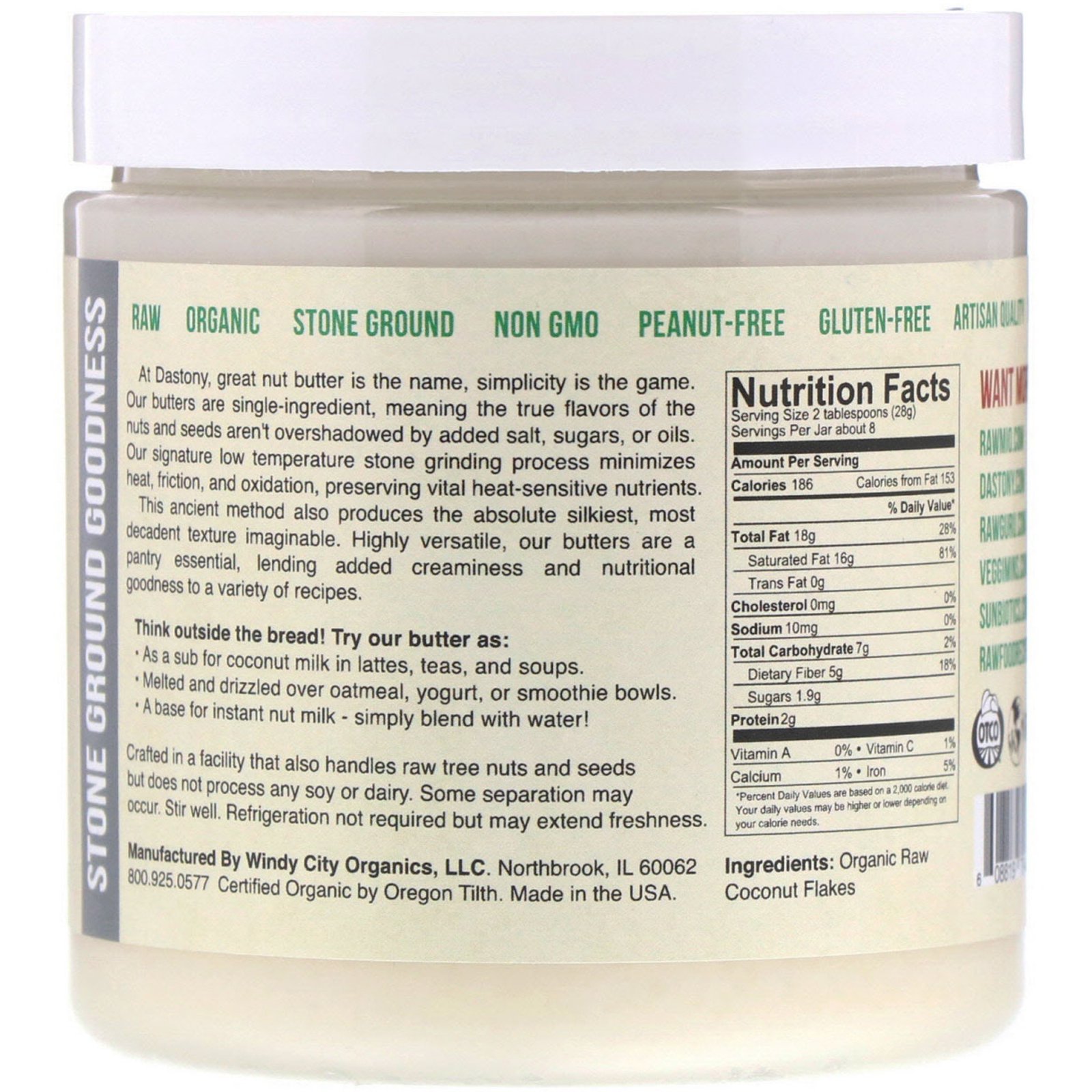 Comprar Dastony, Manteiga de Coco, 100% Orgânica, 8 oz (227 g) - Imagem 2
