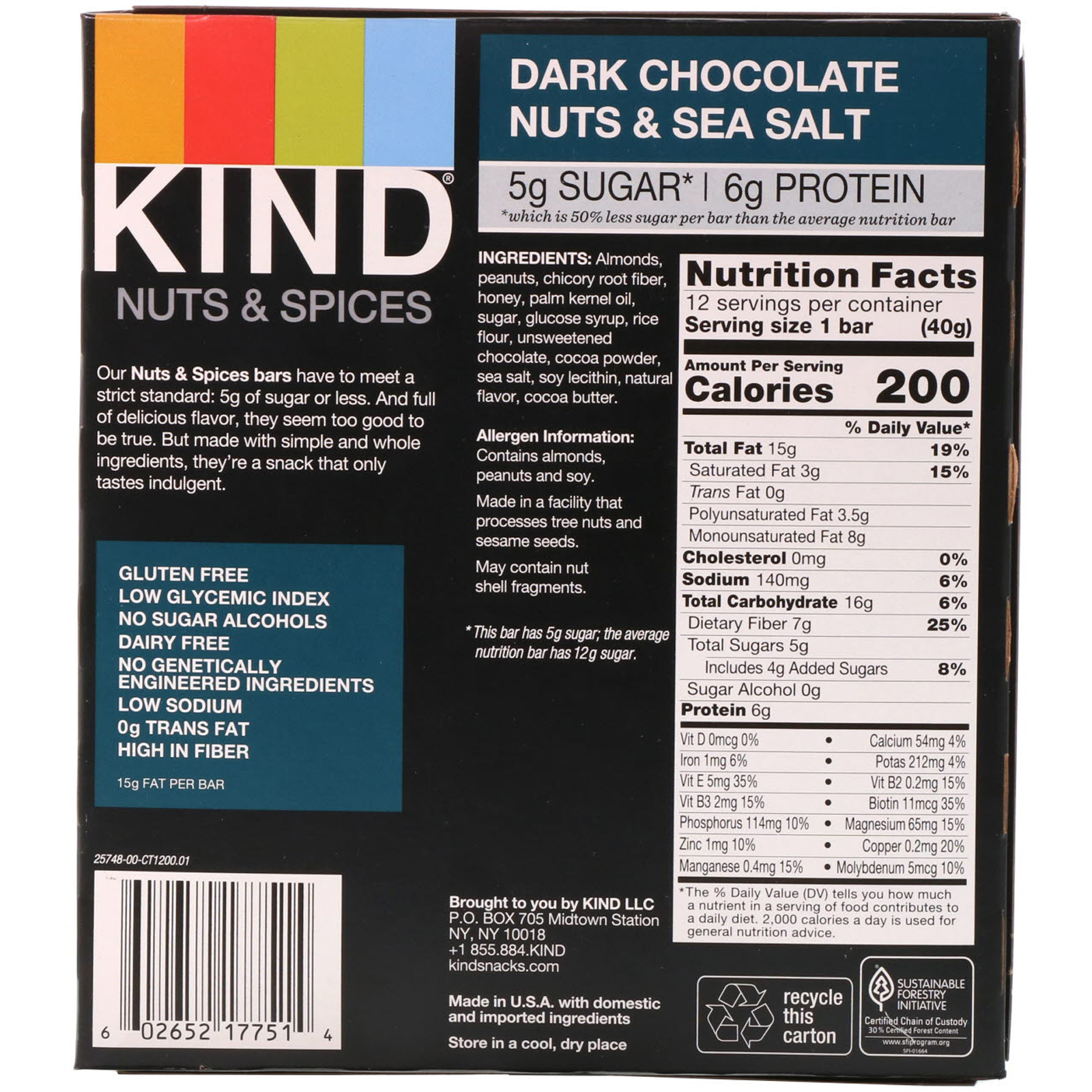Comprar KIND Bars, Nozes e Especiarias, Nozes com Chocolate Amargo e Sal Marinho, 12 Barras, 40 g (1,4 oz) Cada - Imagem 3