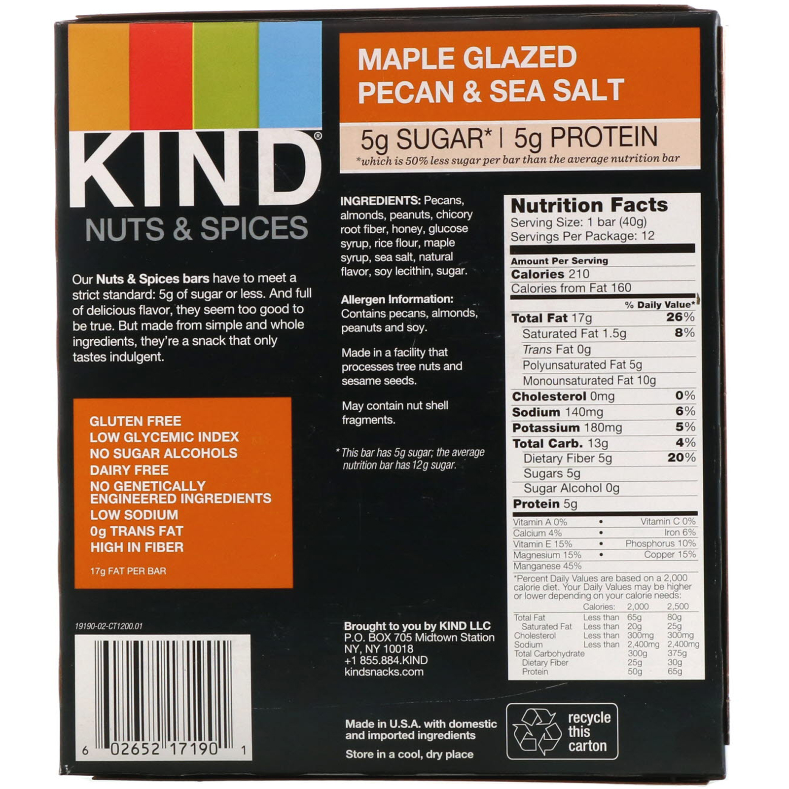 Comprar KIND Bars, Nozes e Especiarias, Pecã com Cobertura de Ácer e Sal Marinho, 12 Barras 1.4 oz (40g) Cada - Imagem 3