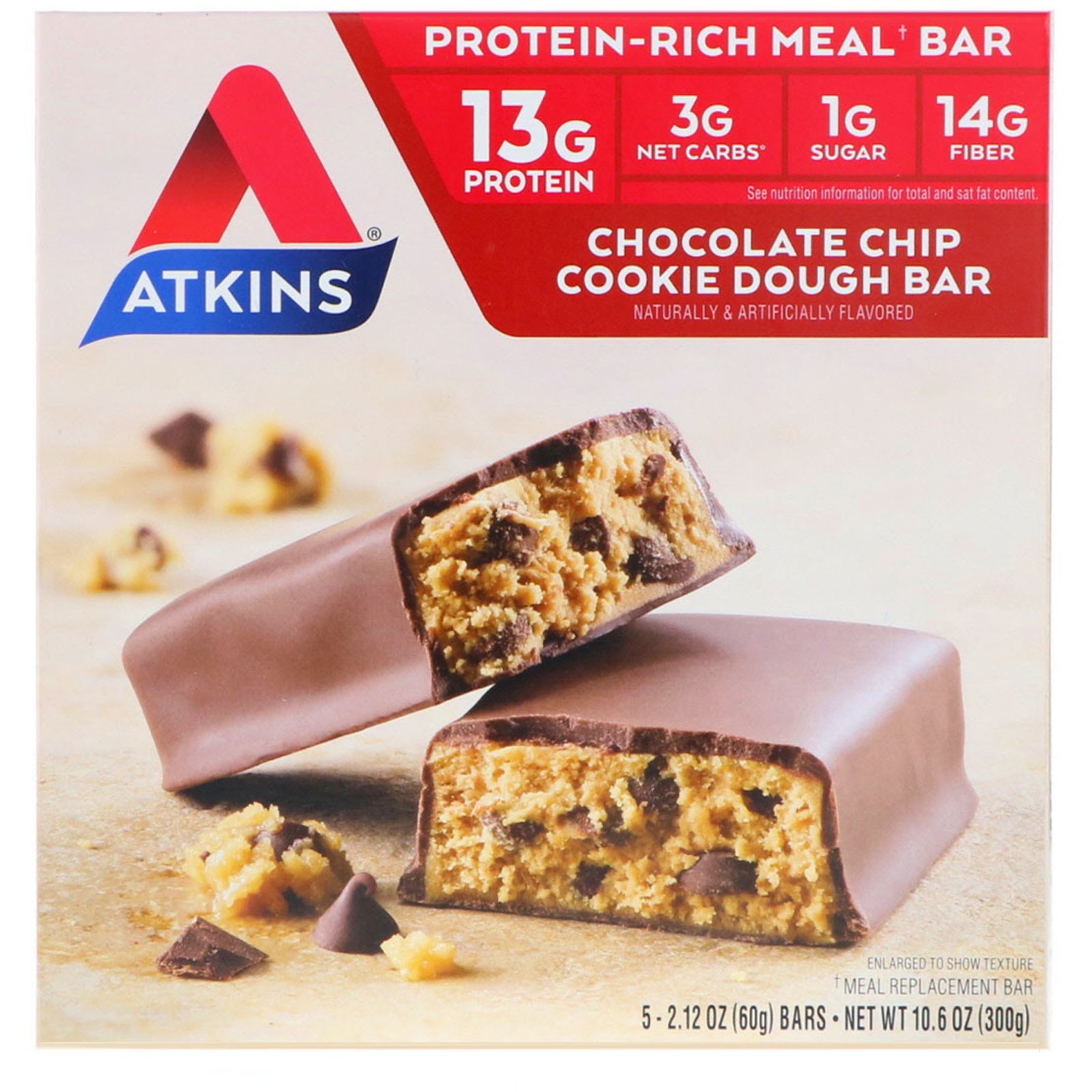 Comprar Atkins, Meal, Chocolate Chip Cookie Dough Bar, 5 Bars, 2.12 oz (60 g) Each