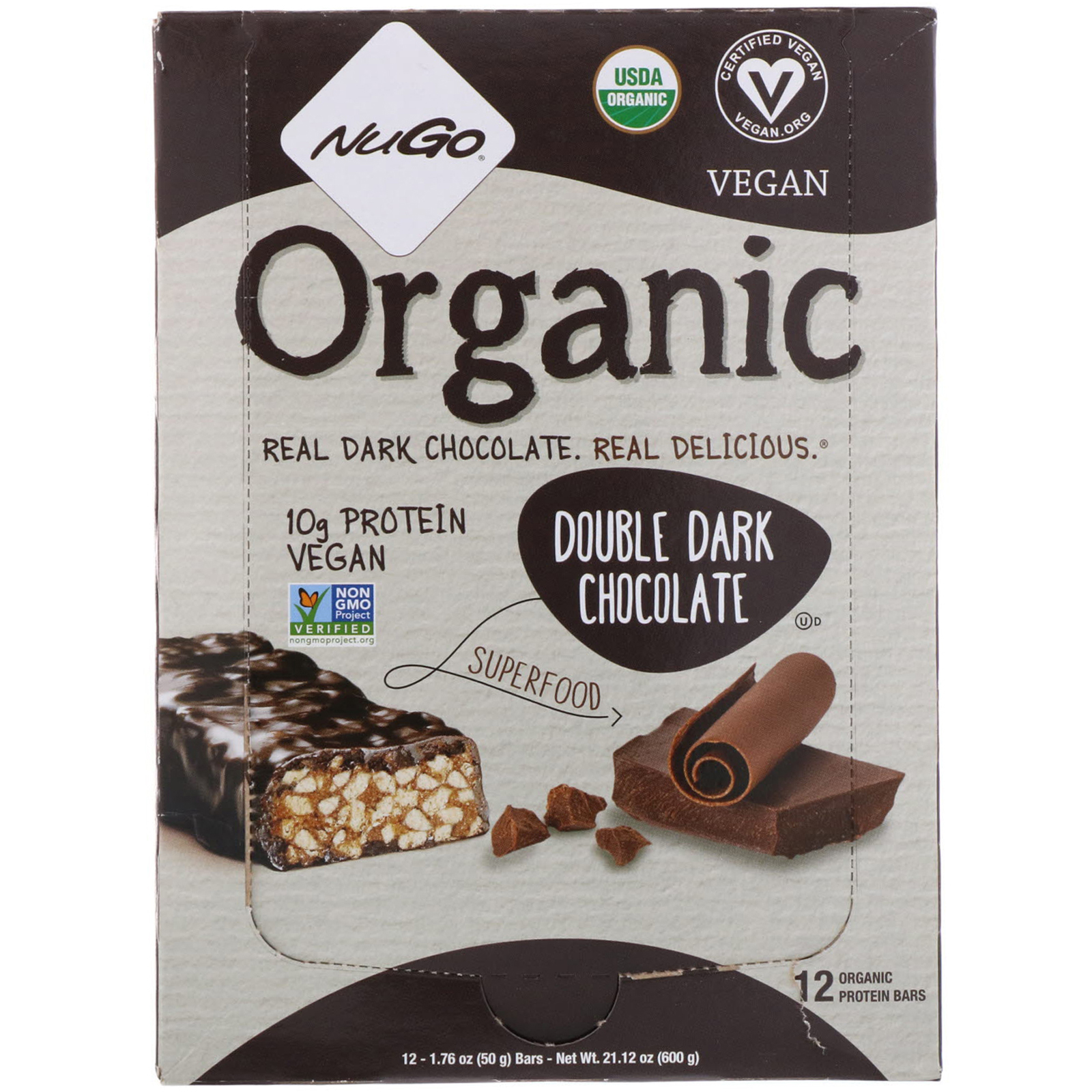 Comprar NuGo Nutrition, Chocolate muito amargo orgânico, 12 barras de proteína orgânicas, 1,76 oz (50 g) cada - Imagem 2