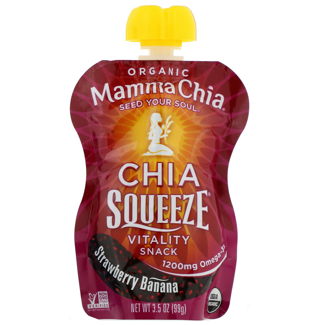 Comprar Mamma Chia, Orgânico, Chia Squeeze, Vitality Snack, Morango e Banana, 4 Pacotes, 3.5 oz (99g) Cada - Imagem 3
