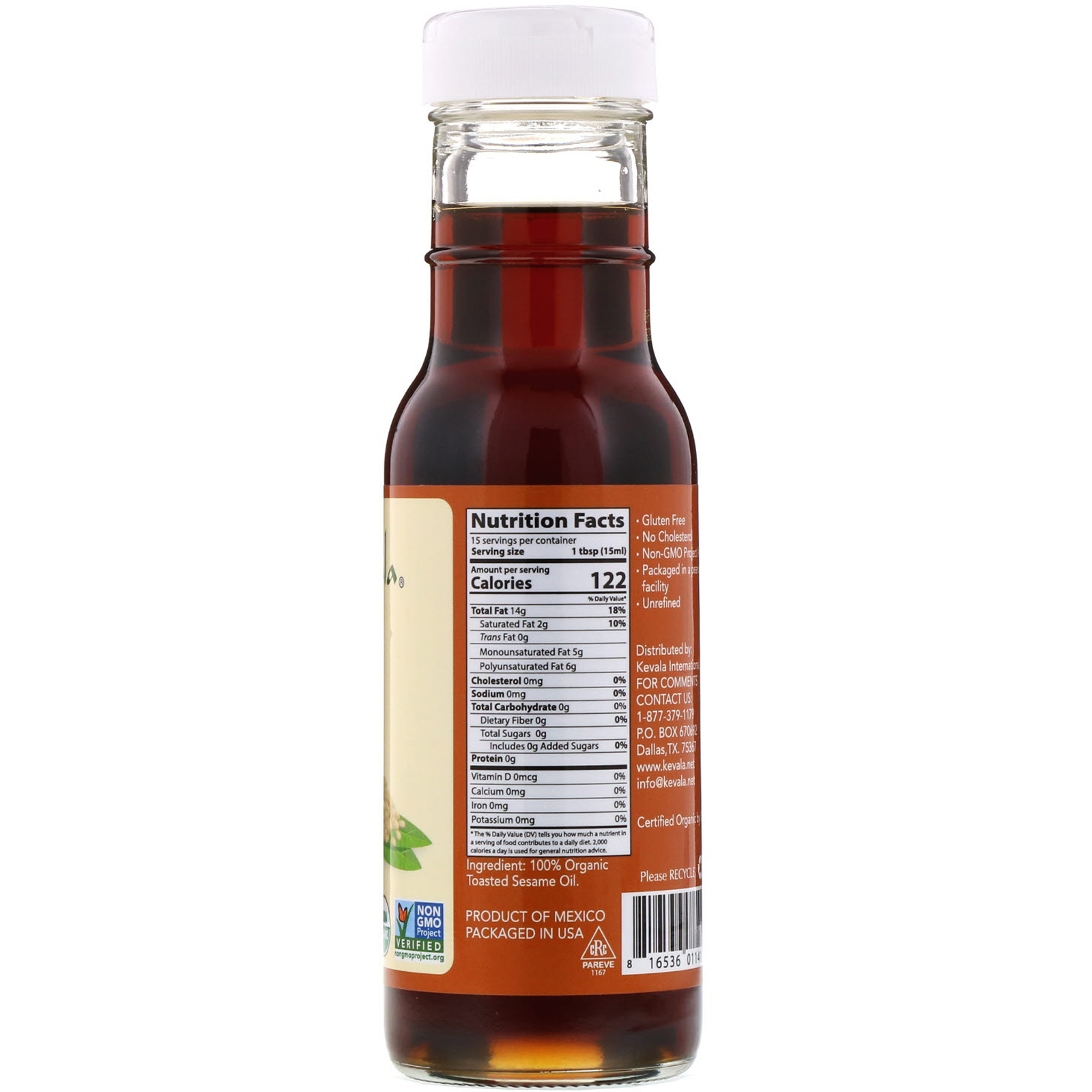 Comprar Kevala, Óleo de Gergelim Tostado Orgânico, 8 onças fluidas (236 mL) - Imagem 2