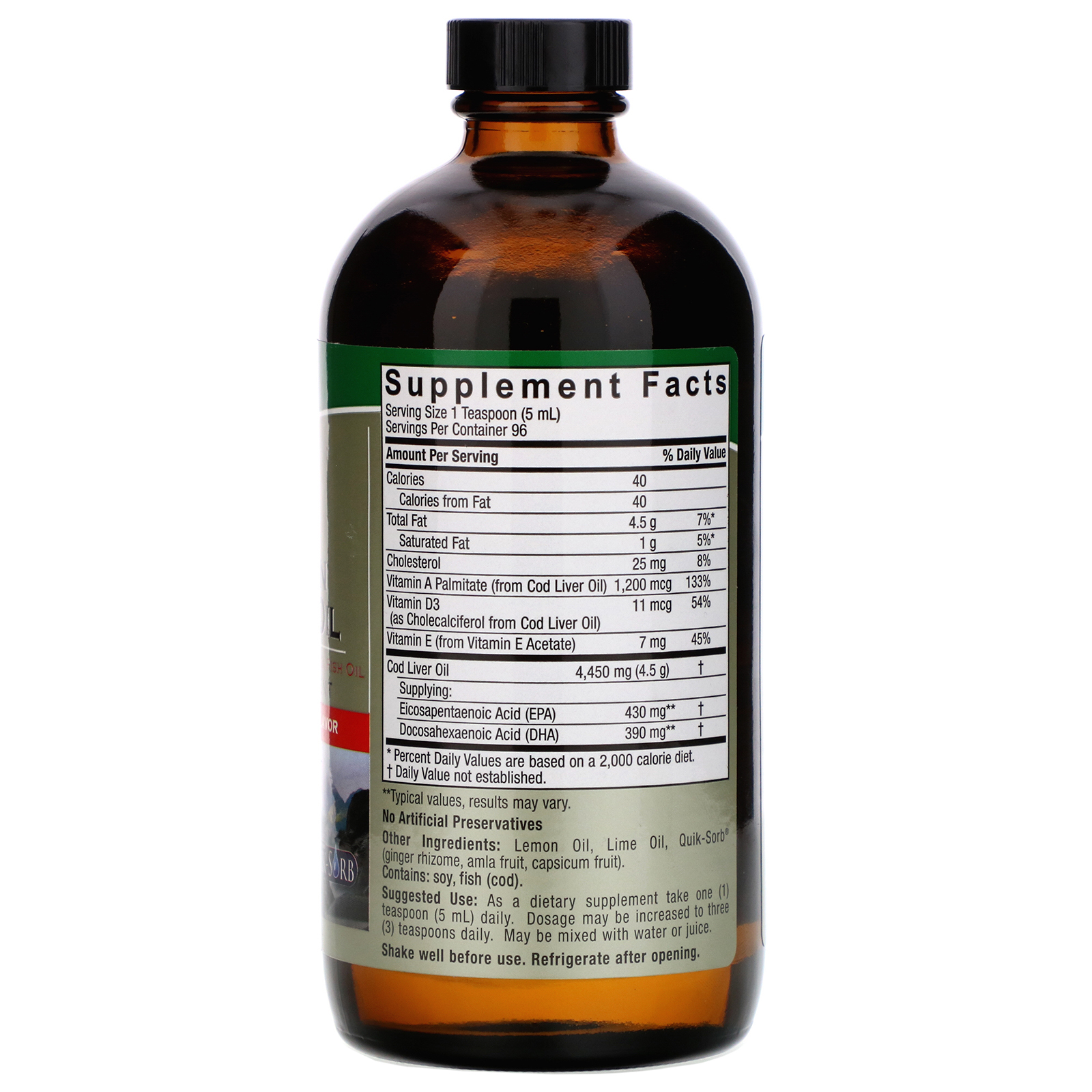 Comprar Nature's Answer, Óleo de Fígado de Bacalhau Norueguês Emulsionado, Sabor Natural de Lima-Limão, 480 ml (16 oz) - Imagem 2