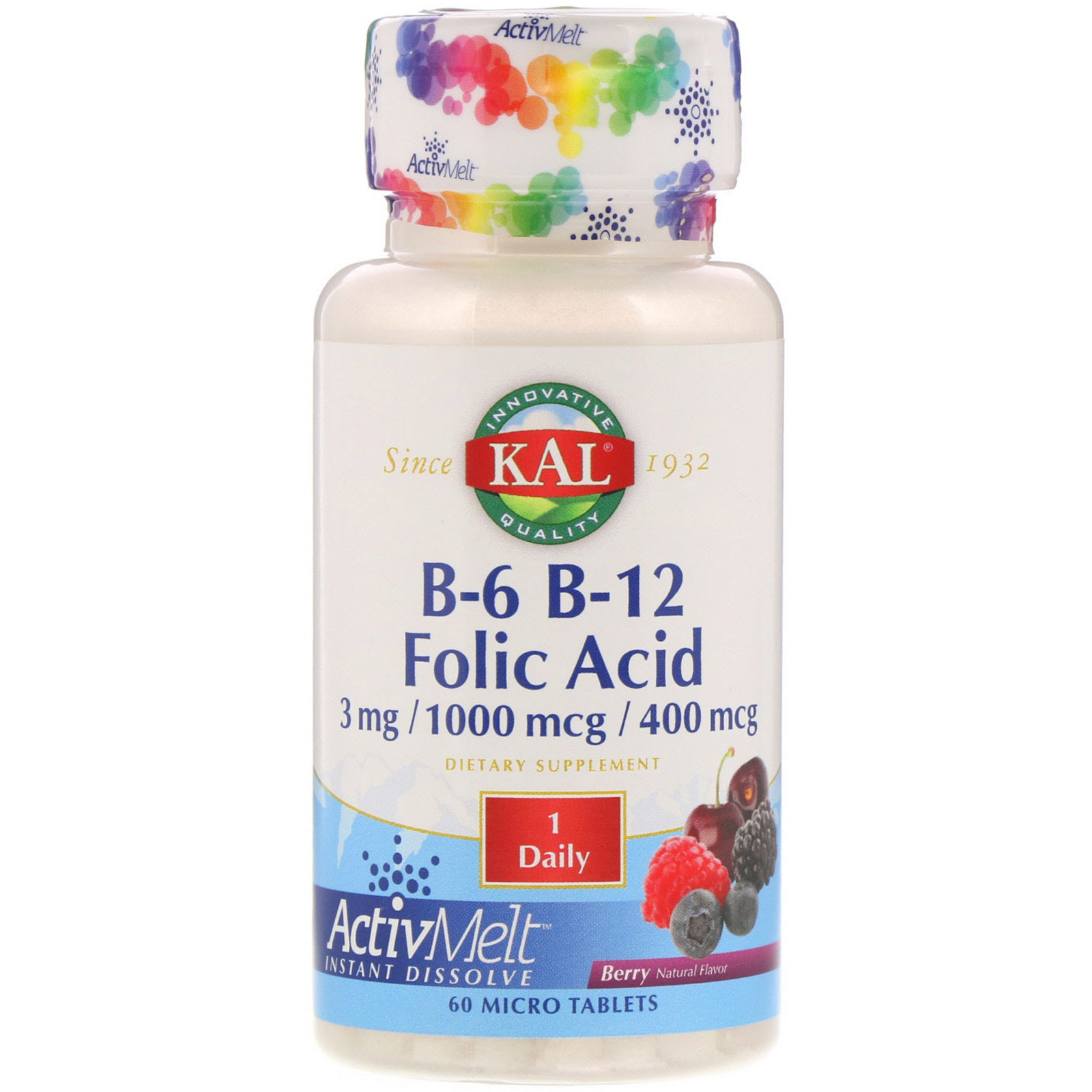 Comprar KAL, B6, B12, Ácido Fólico, Frutas Vermelhas, 60 Micro comprimidos
