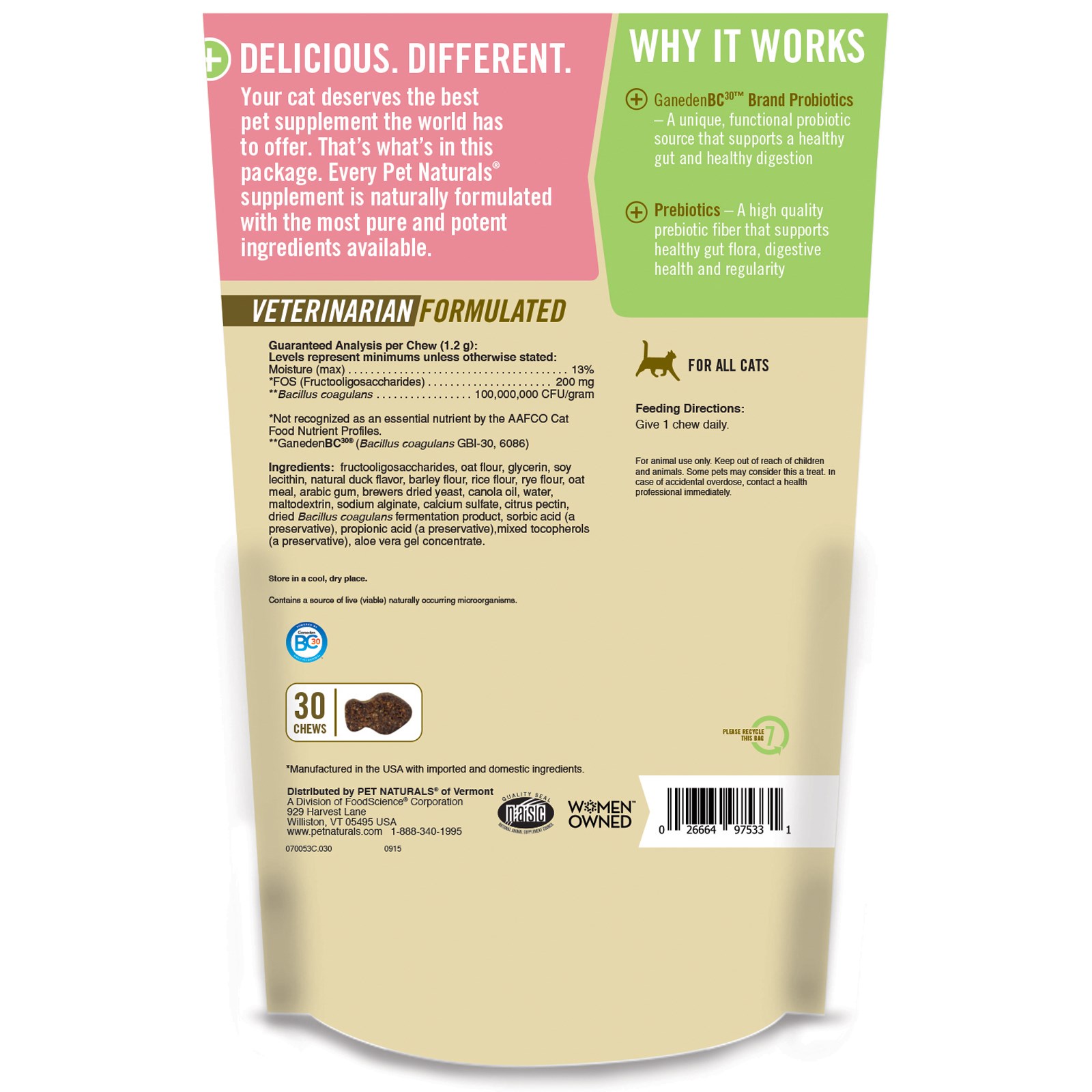 Comprar Pet Naturals of Vermont, Daily Probiotics, For Cats, 30 Chews, 1.27 oz (36 g) - Imagem 2