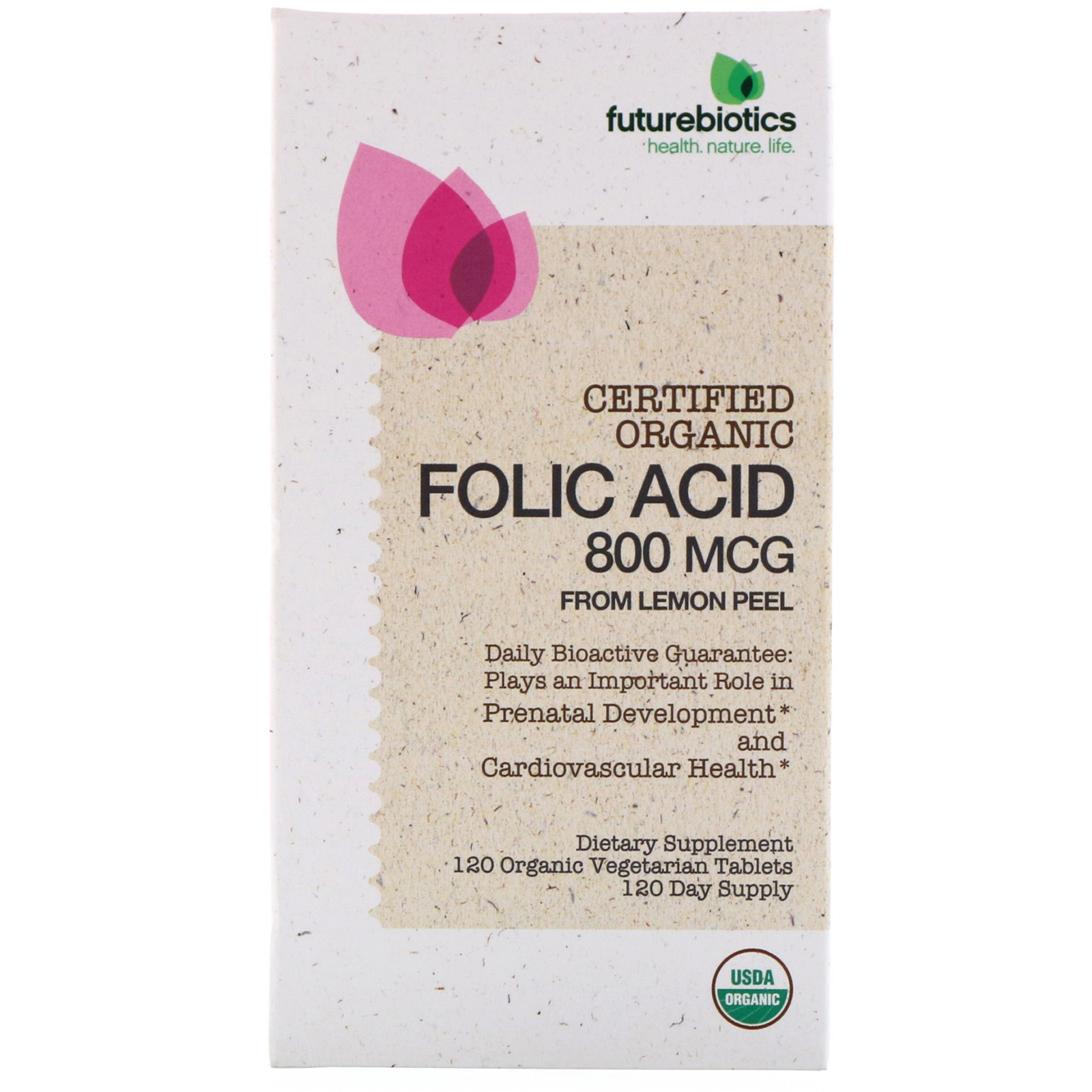 Comprar FutureBiotics, Ácido Fólico de Casca de Limão, 800 mcg, 120 Comprimidos Orgânicos de Origem Vegetal