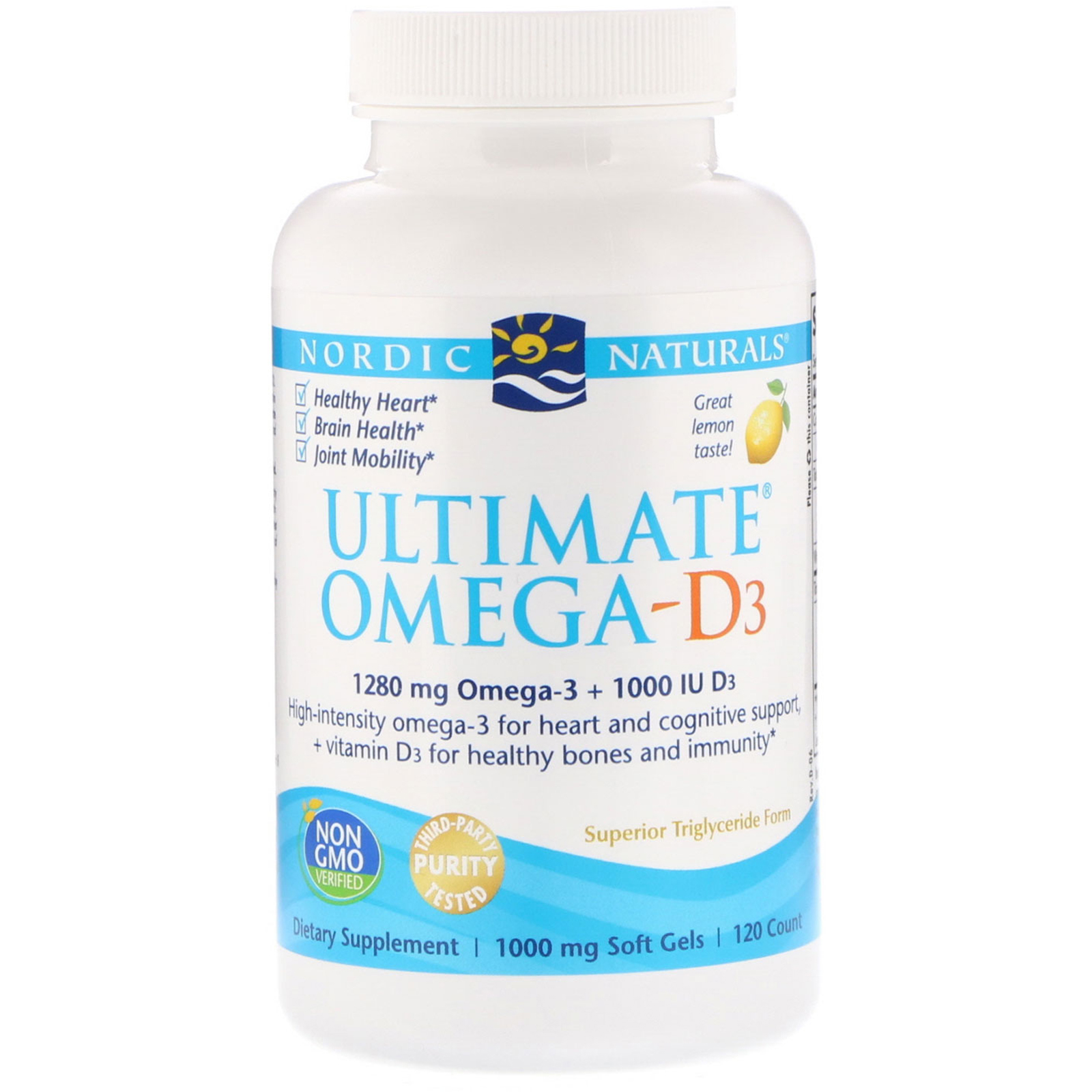 Comprar Nordic Naturals, Omega-D3 Ultimate, Limão, 1.000 mg, 120 Softgels - Imagem 3