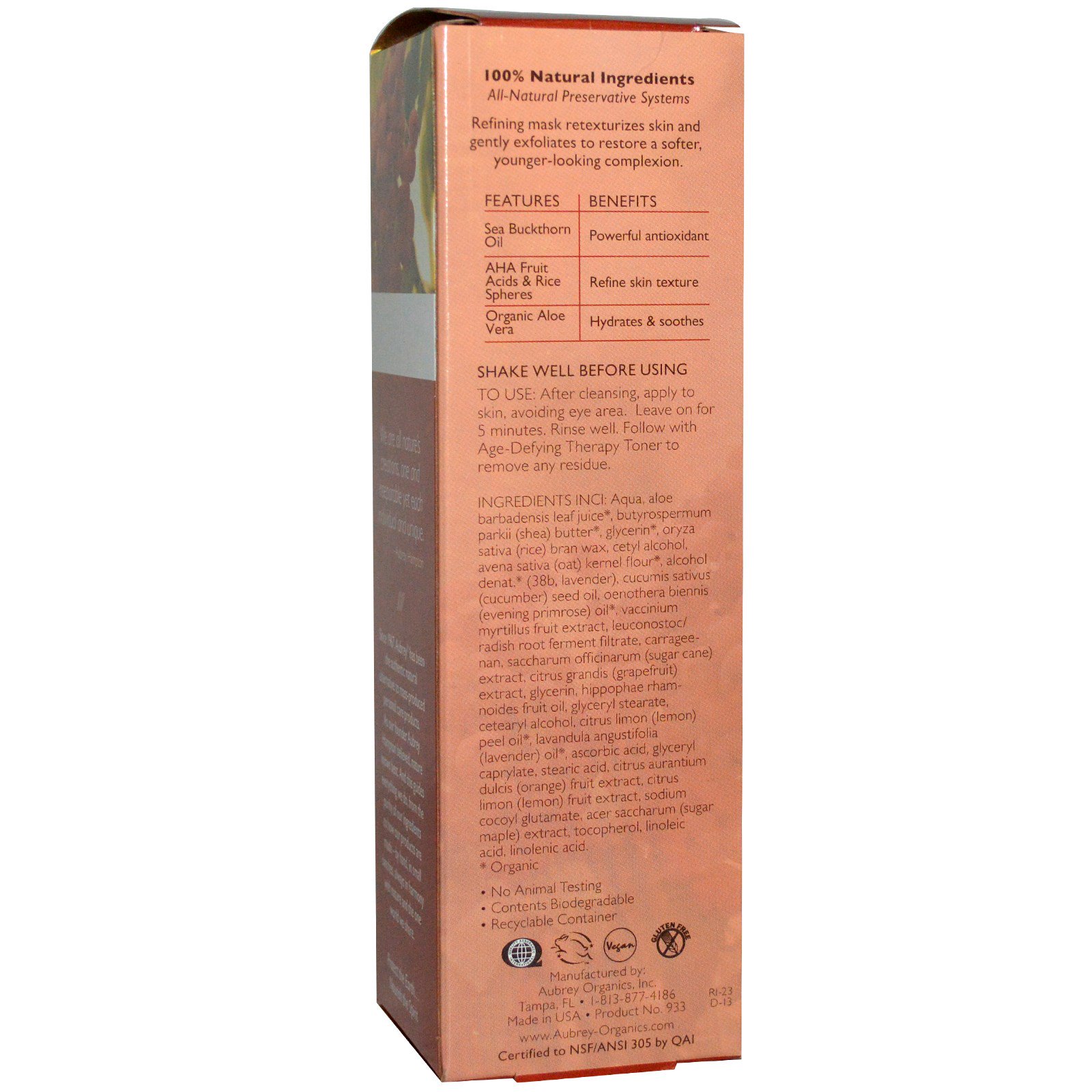 Comprar Aubrey Organics, Mascara de terapia anti-idade AHA, todos os tipos de pele, 3 fl oz (89 mL) - Imagem 2