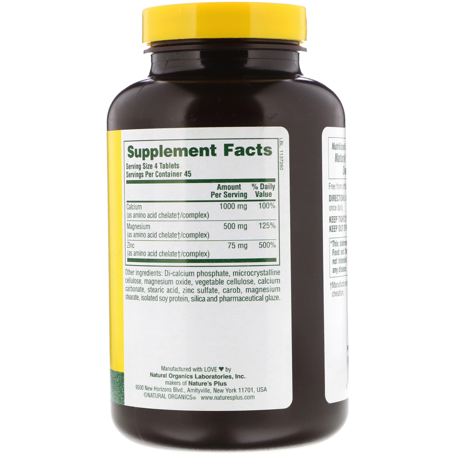 Comprar Nature's Plus, Cálcio, magnésio, zinco, 180 comprimidos - Imagem 2