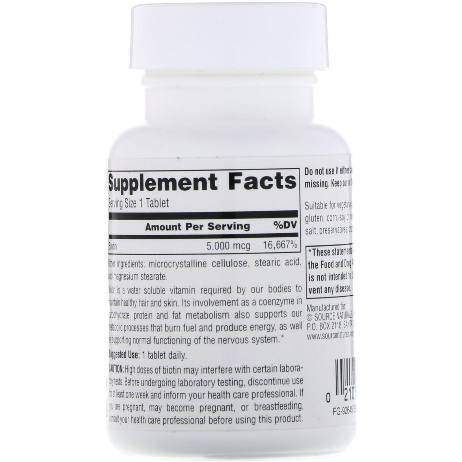 Comprar Source Naturals, Biotina, 5,000 mcg, 120 tabletes - Imagem 2