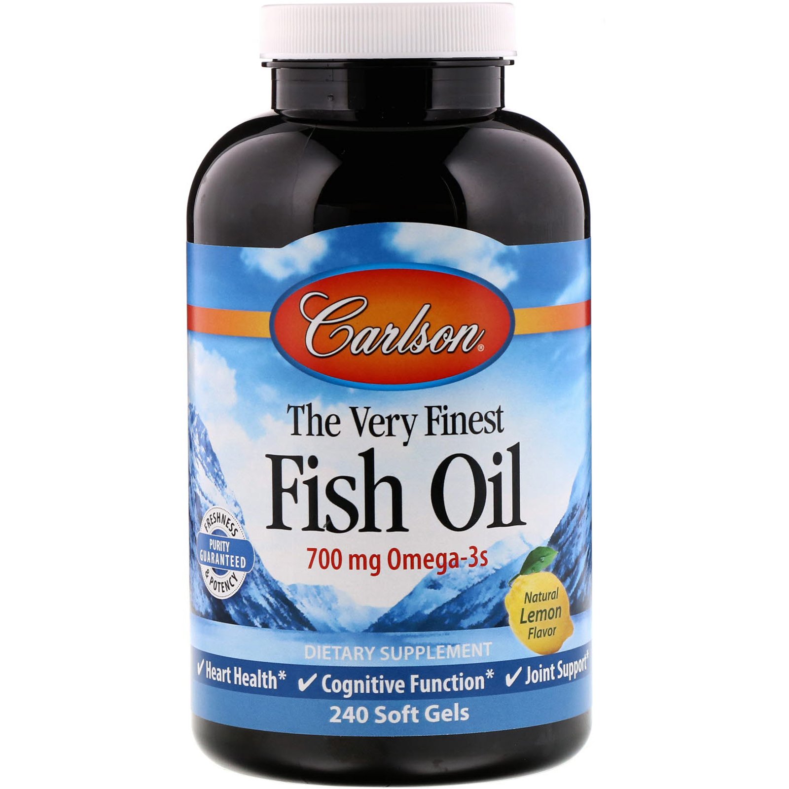 Comprar Carlson Labs, The Very Finest Fish Oil, Natural Lemon Flavor, 700 mg, 240 Cápsulas Softgel