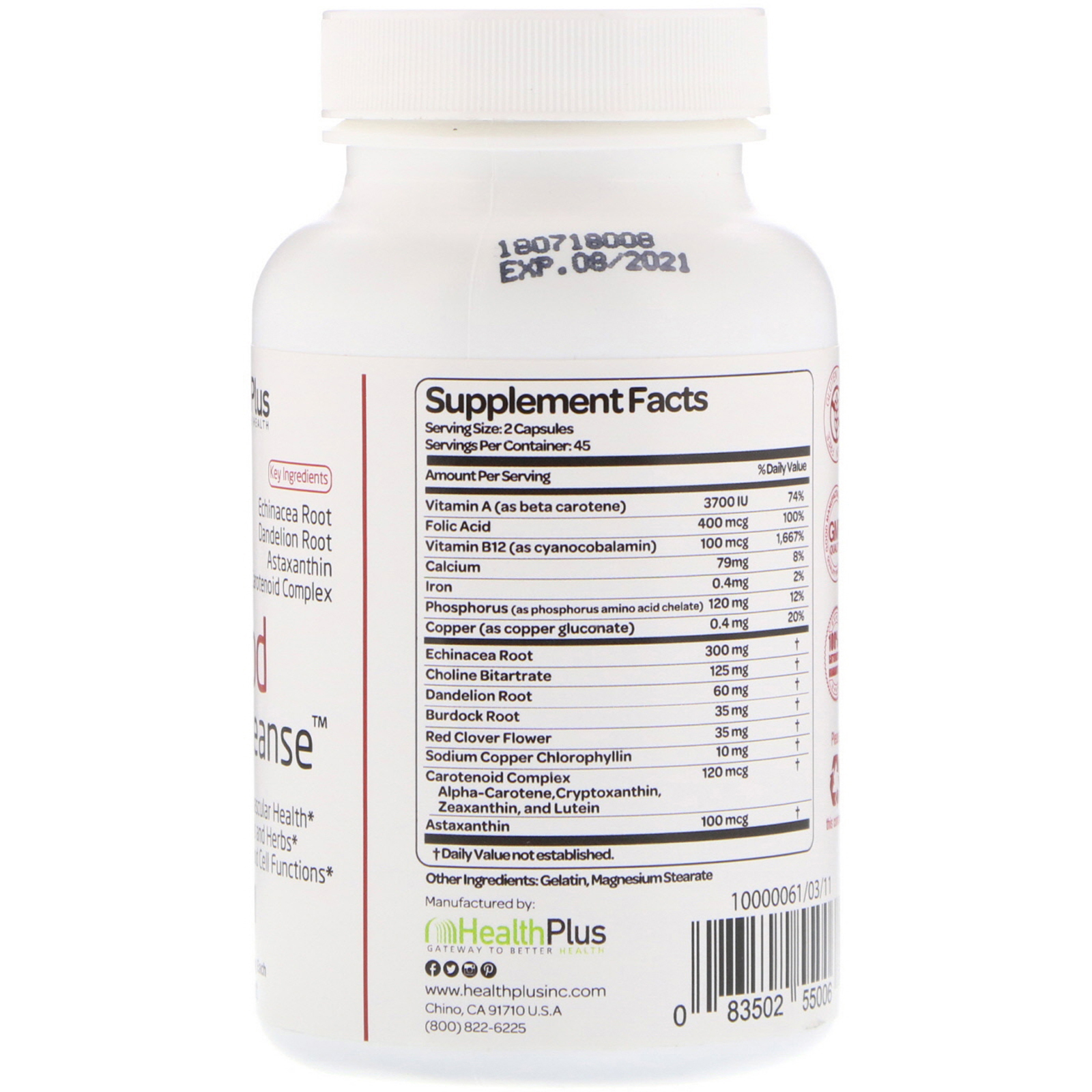 Comprar Health Plus, Blood Cleanse, 753 mg, 90 Capsules - Imagem 2