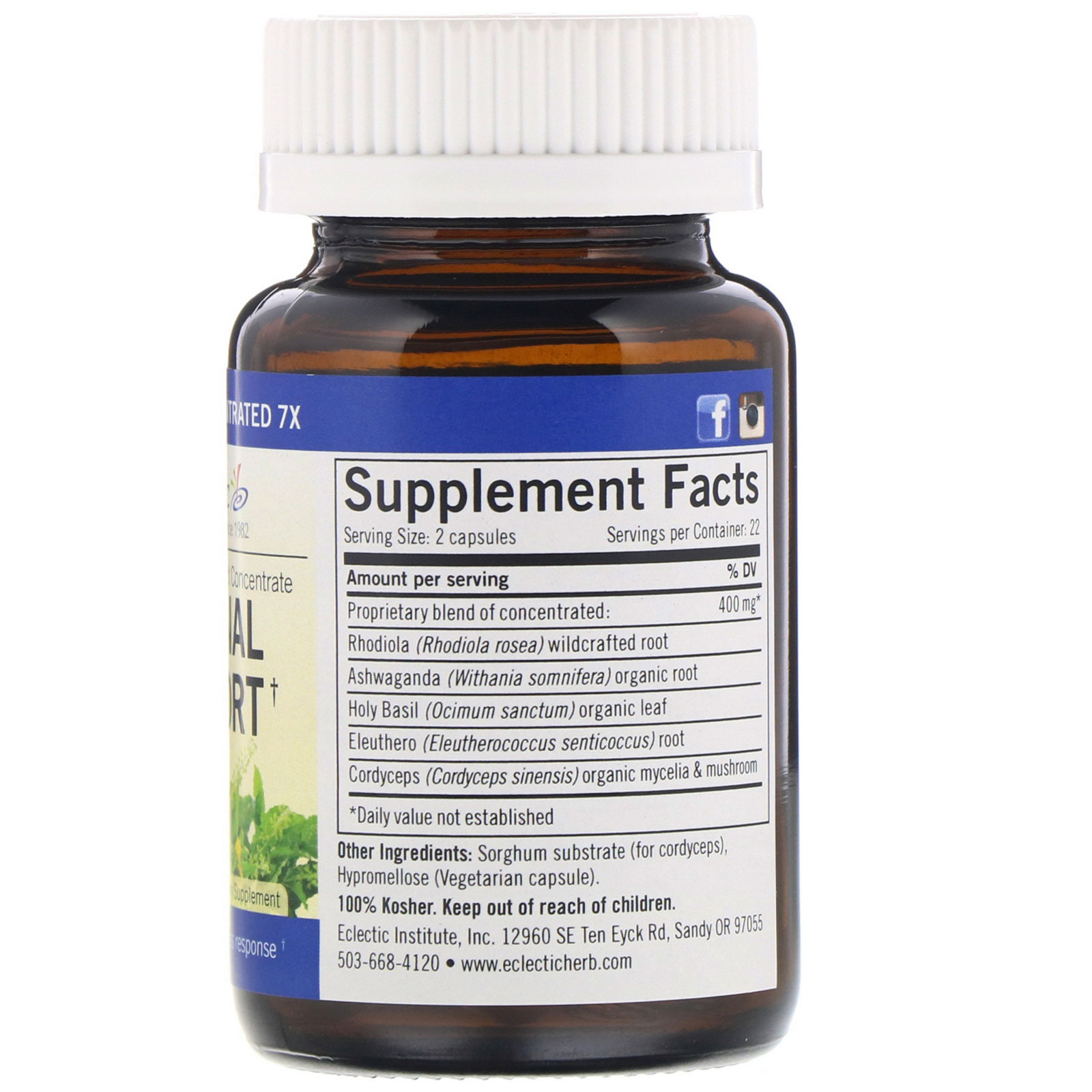 Comprar Eclectic Institute, Suporte Adrenal, 400 mg, 45 Cápsulas - Imagem 2