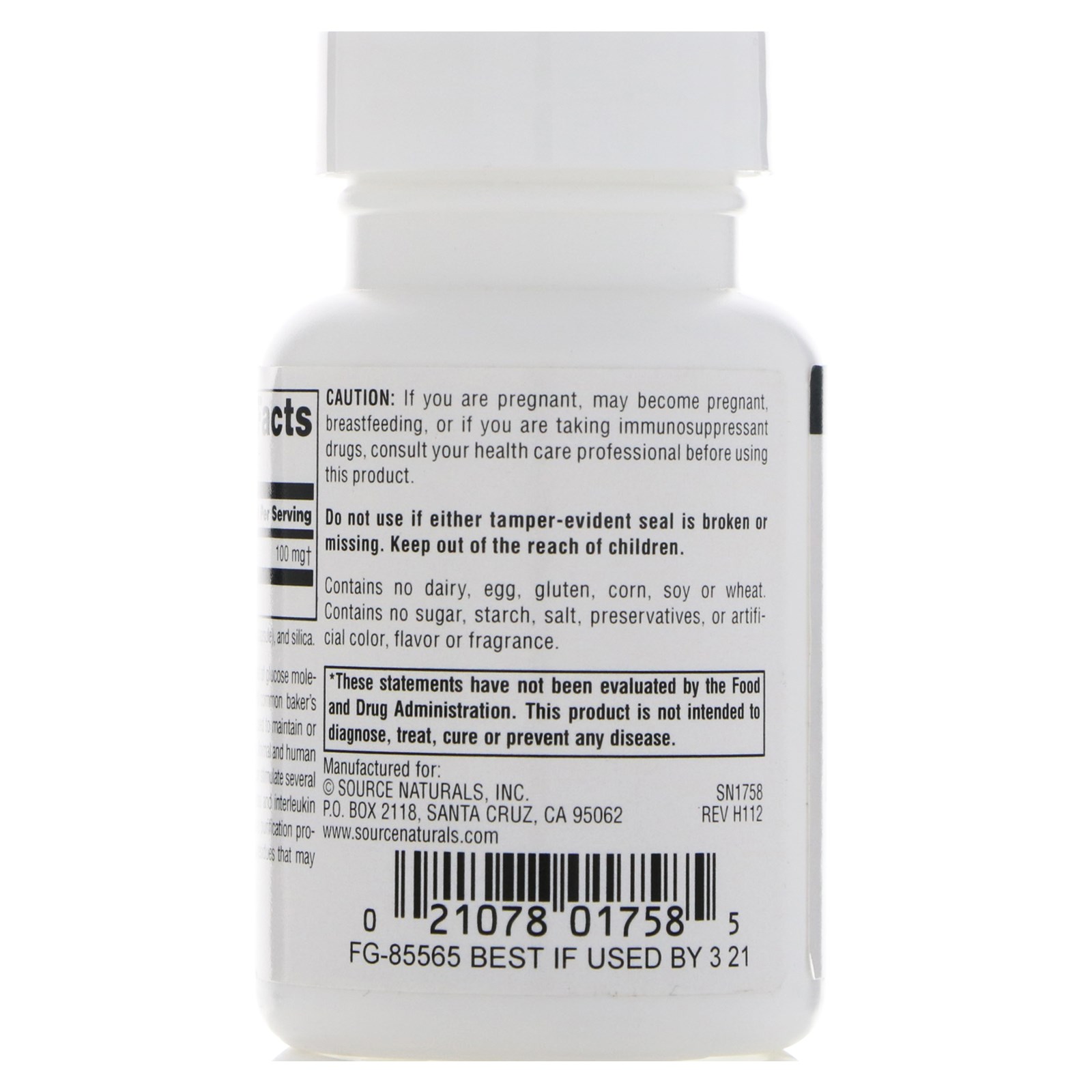 Comprar Source Naturals, Beta-Glucano, 100 mg, 30 Cápsulas - Imagem 3