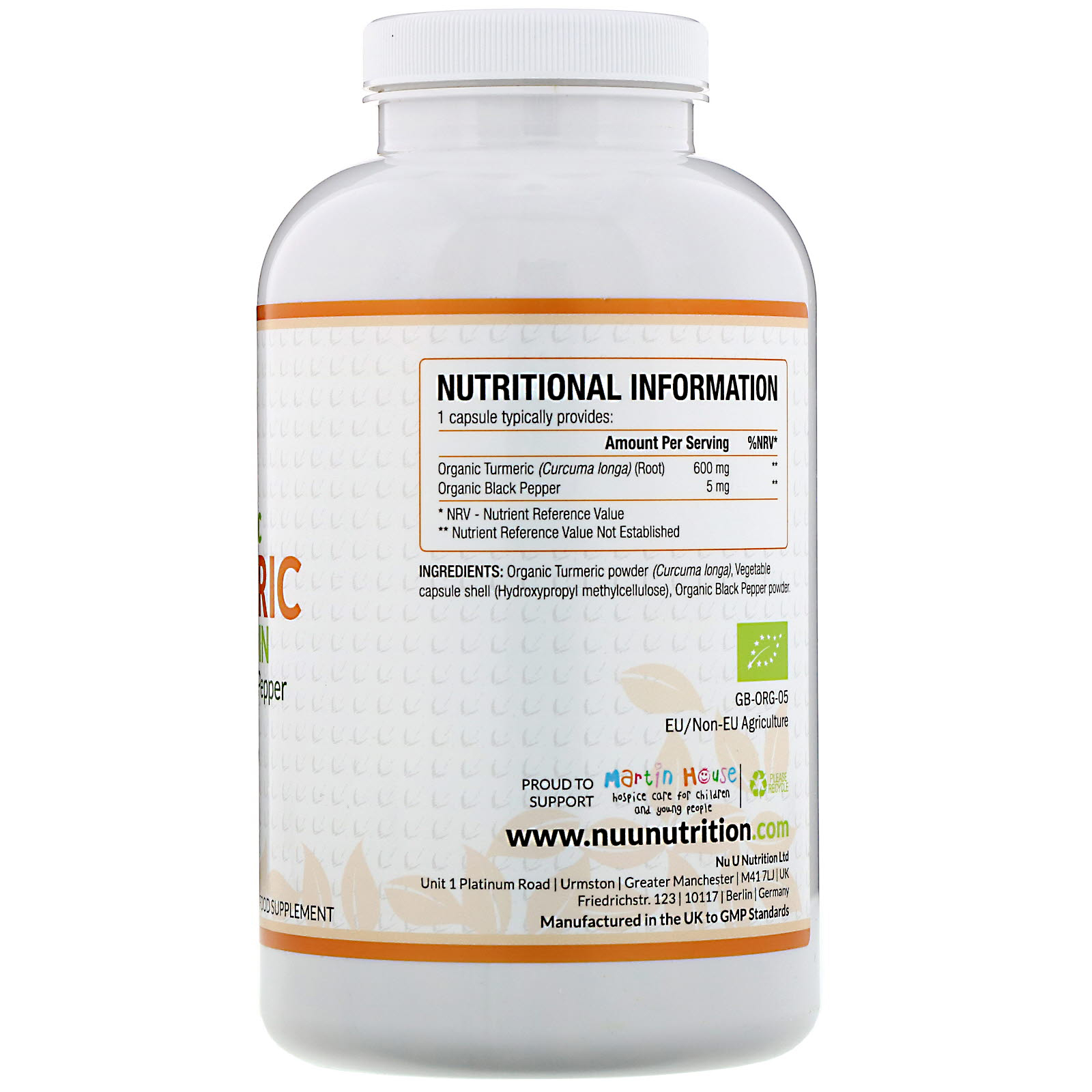 Comprar Nu U Nutrition, Curcumina de Cúrcuma Orgânica e Pimenta-do-Reino Orgânica, 365 Cápsulas Veganas - Imagem 2
