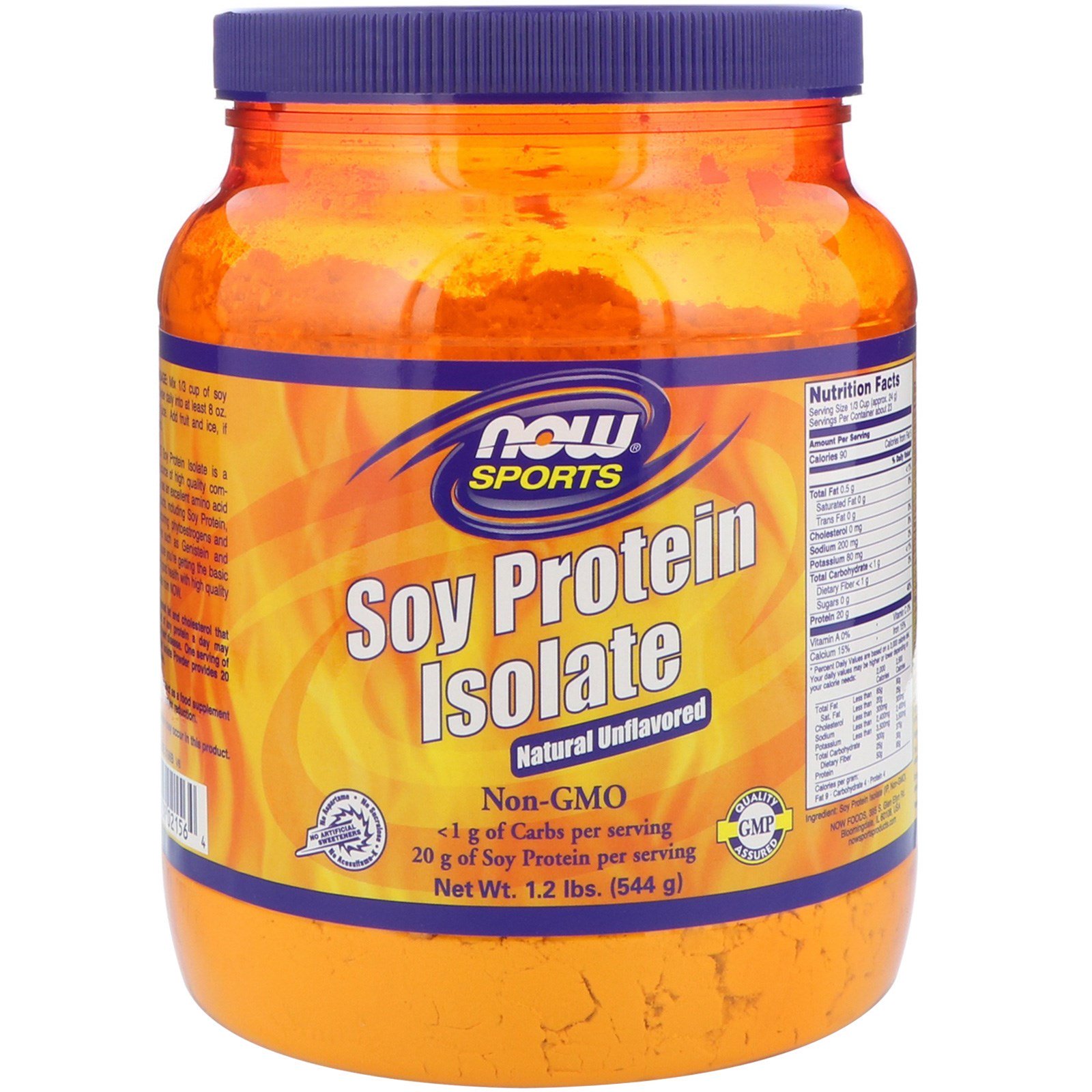 Comprar Now Foods, Esportes, Isolado de Proteína de Soja, Sem Sabor Natural, 544 g (1,2 lb)
