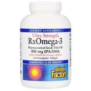 Comprar Natural Factors, Ultra Strength, RxOmega-3, com Vitamina D3, 900 mg de EPA/DHA, 150 Cápsulas Softgel Enteripure
