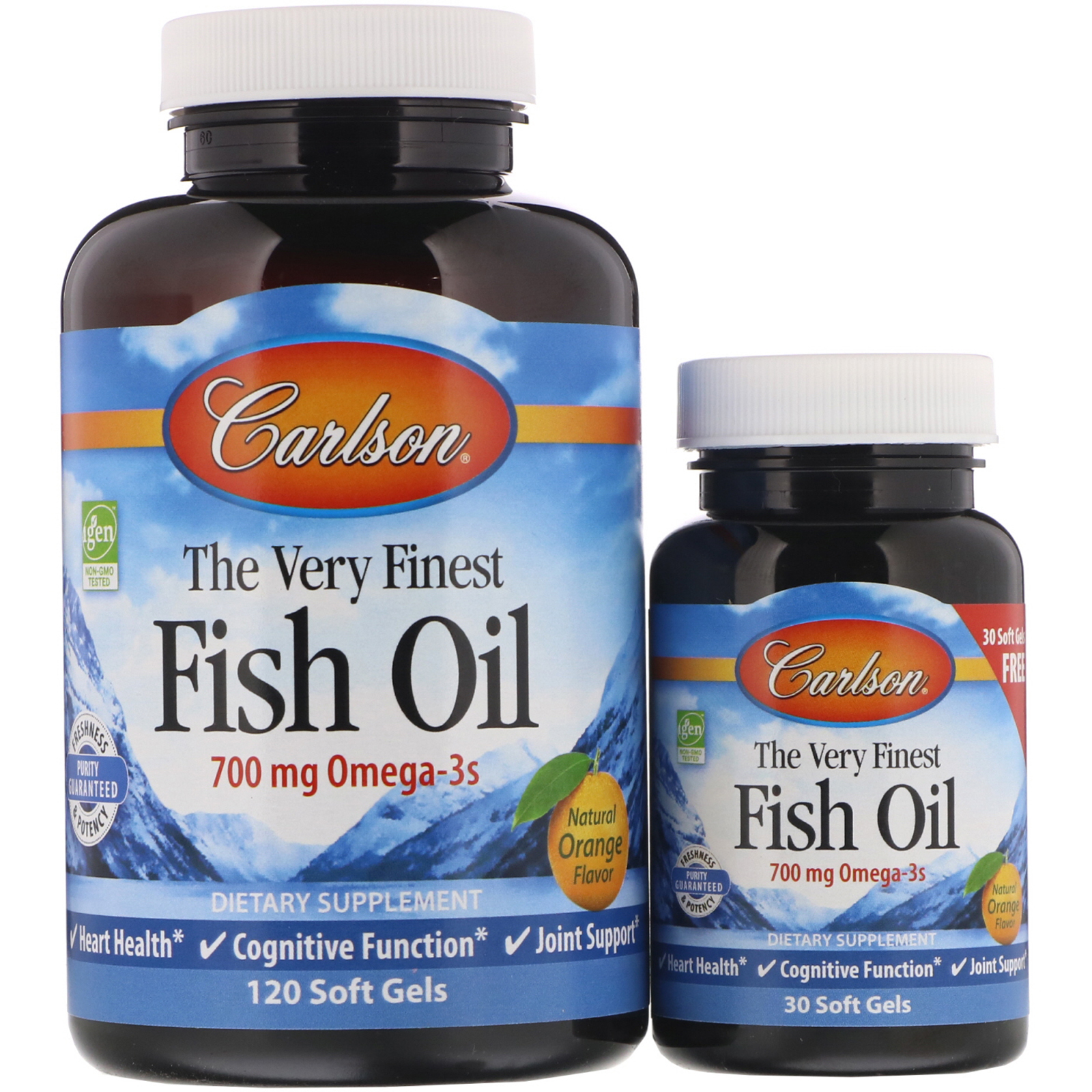 Comprar Carlson Labs, The Very Finest Fish Oil, Natural Orange Flavor, 700 mg, 120 Cápsulas Softgel + 30 Gratuitas