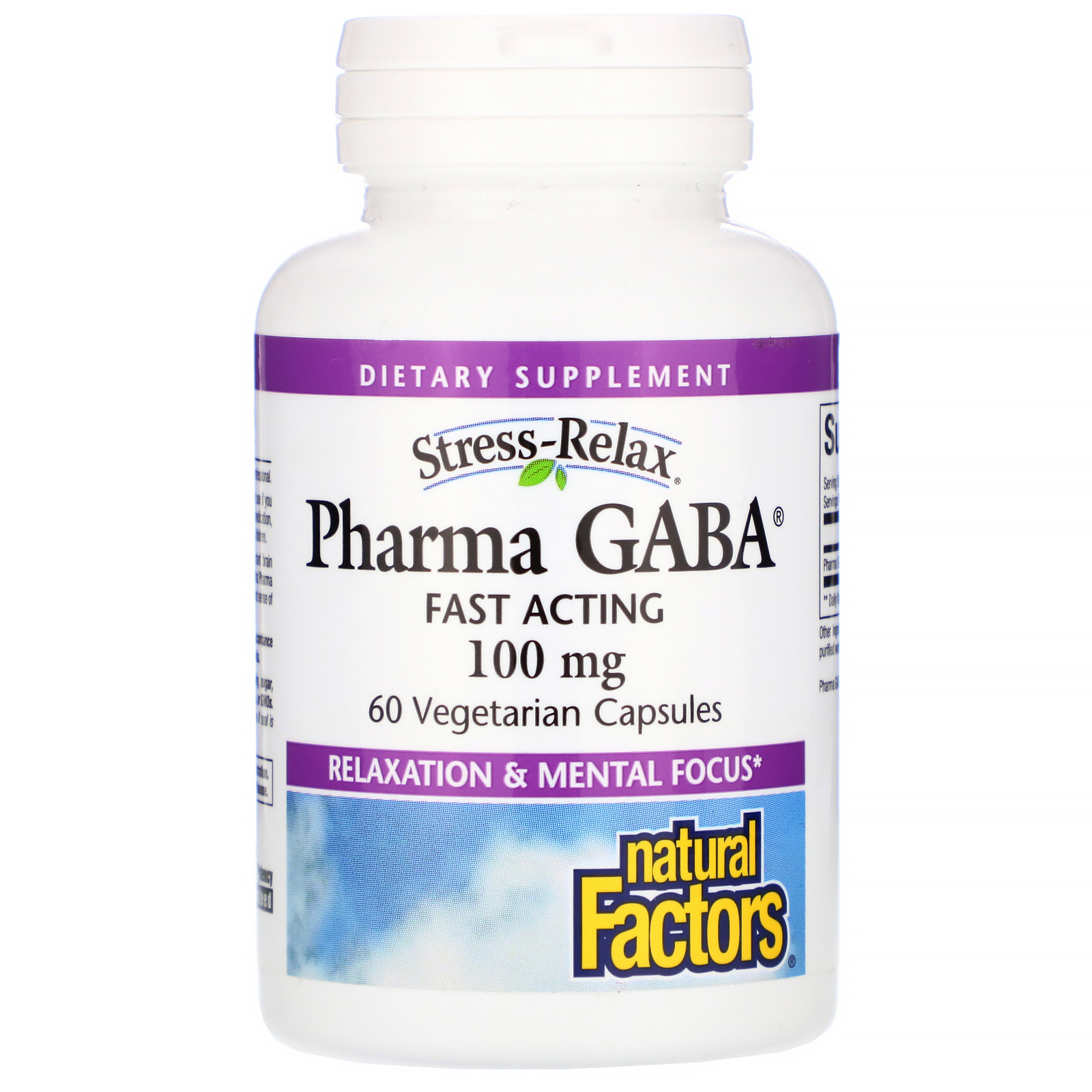 Comprar Natural Factors, Stress Relax, Pharma GABA, 100 mg, 60 Cápsulas Vegetais