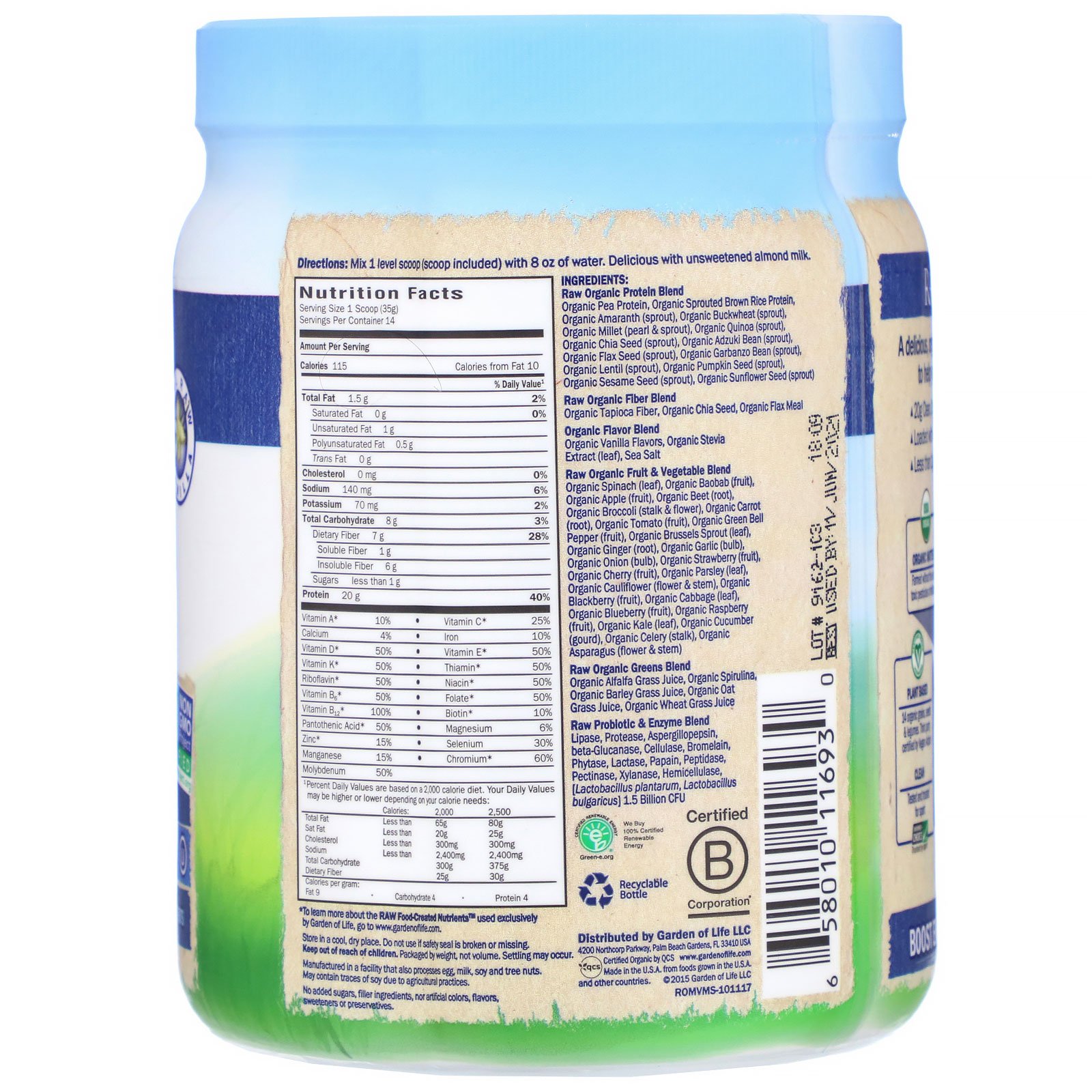 Comprar Garden of Life, Refeição Orgânica PURA, Shake e Substituição de Refeição Orgânicos, Baunilha, 475 g (16,7 oz) - Imagem 2