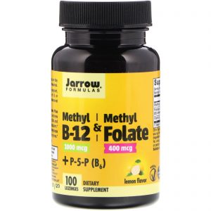 Comprar Jarrow Formulas, Metil B-12 e Folato de Metila, Sabor de Limão, 1000 mcg / 400 mcg, 100 Pastilhas