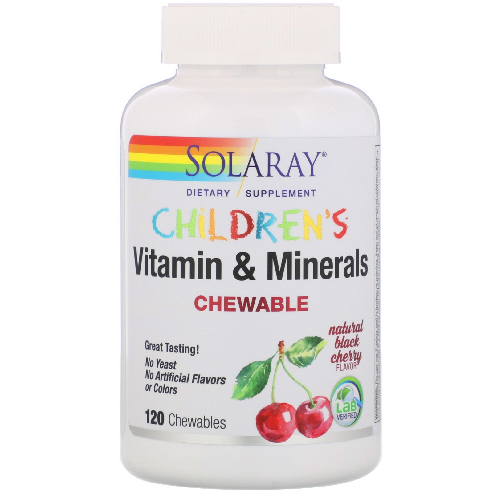 Comprar Solaray, Gomas Mastigáveis Infantis Feitas com Vitamina e Minerais, Sabor Natural de Cereja Preta, 120 Gomas Mastigáveis