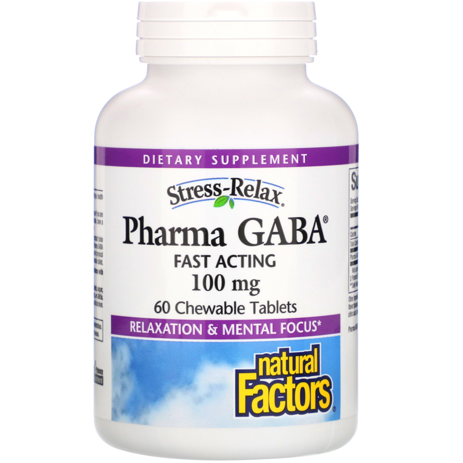 Comprar Natural Factors, Stress-Relax, Pharma GABA, 100 mg, 60 Chewable Tablets