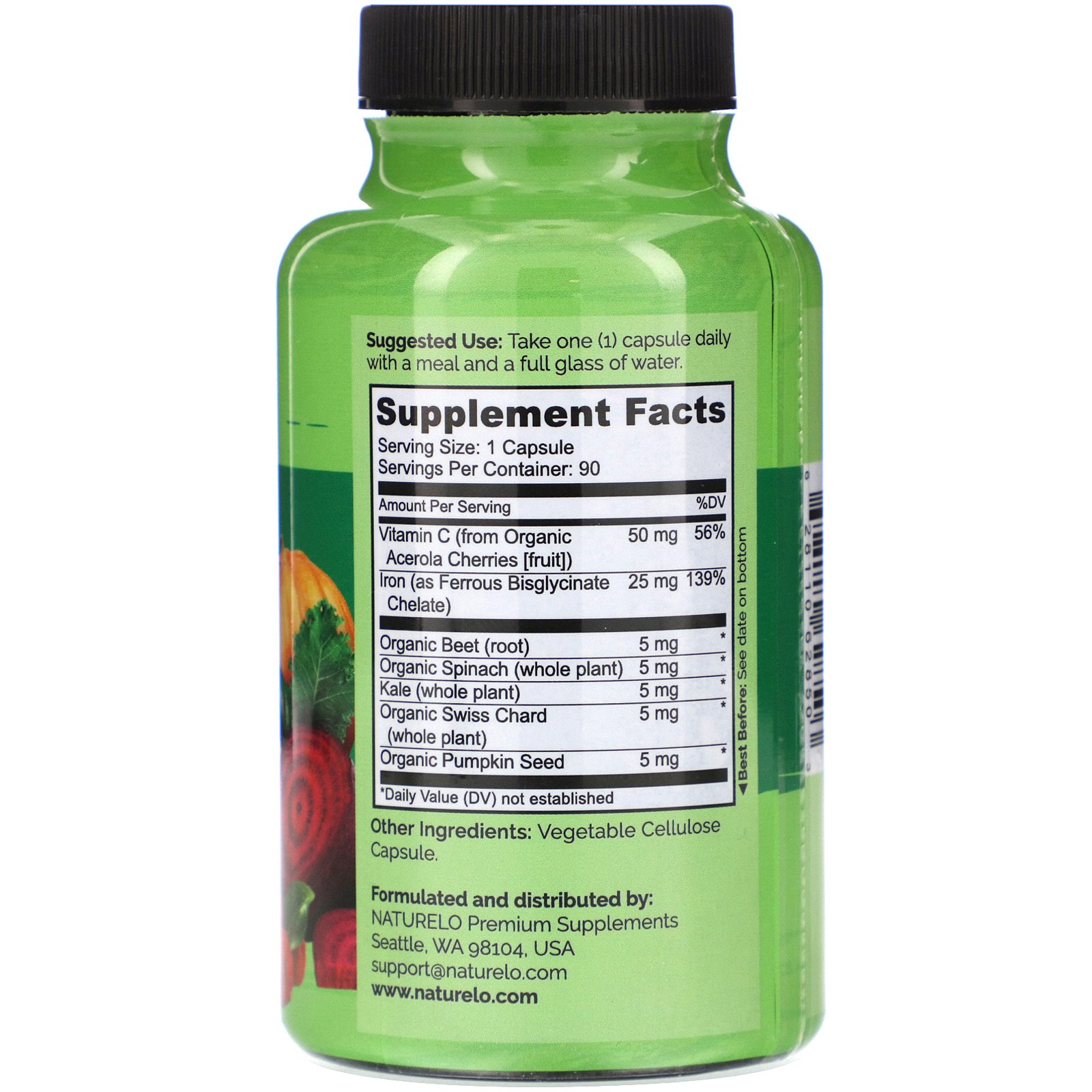 Comprar NATURELO, Iron with Vitamin C, 90 Vegetable Capsules - Imagem 2