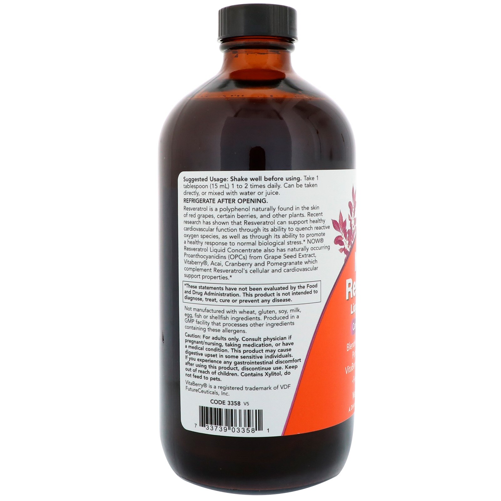 Comprar Now Foods, Resveratrol Natural, Concentrado Líquido, 473 ml (16 fl oz) - Imagem 3