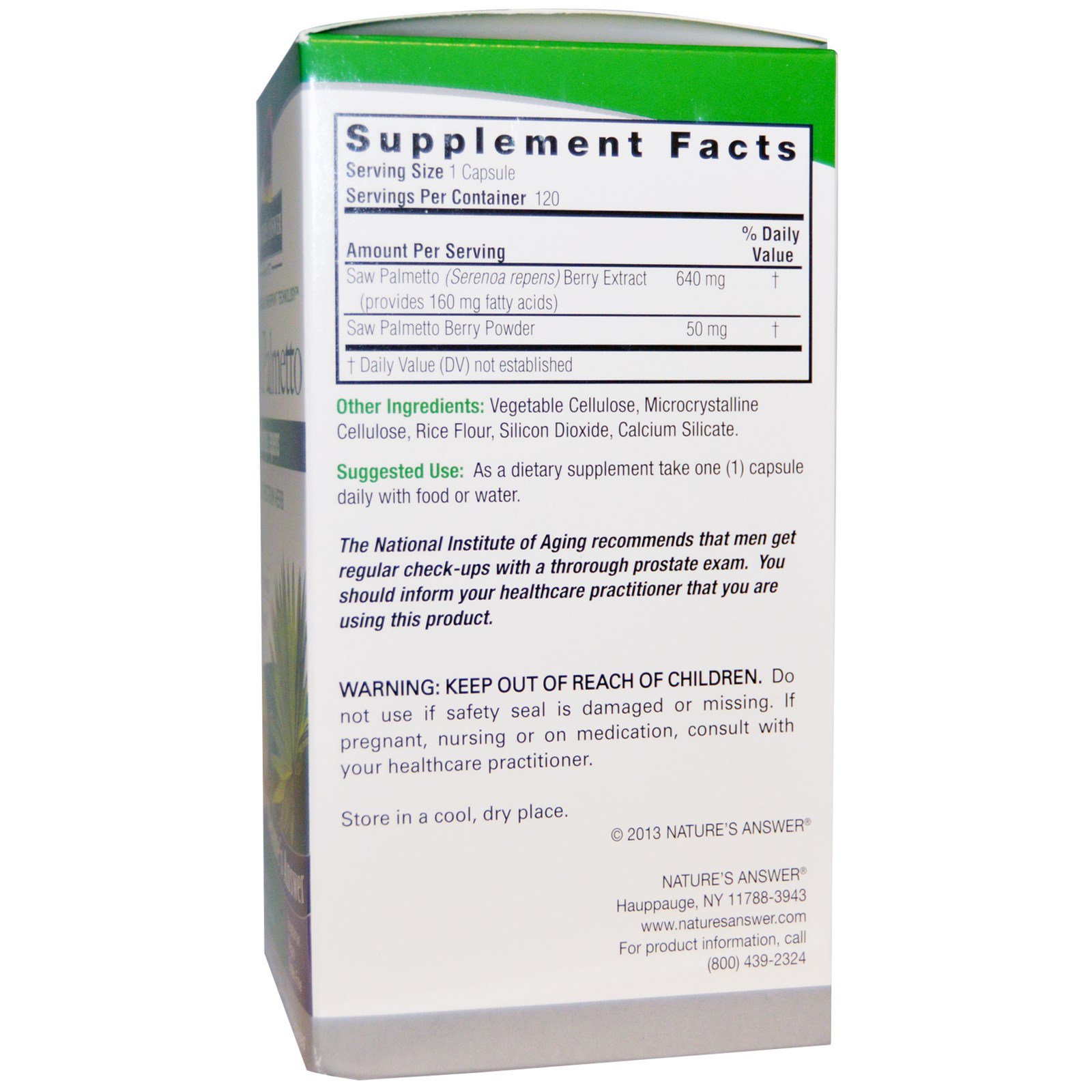 Comprar Nature's Answer, Saw Palmetto, Full Spectrum Herb, 690 mg, 120 Vegetarian Capsules - Imagem 2