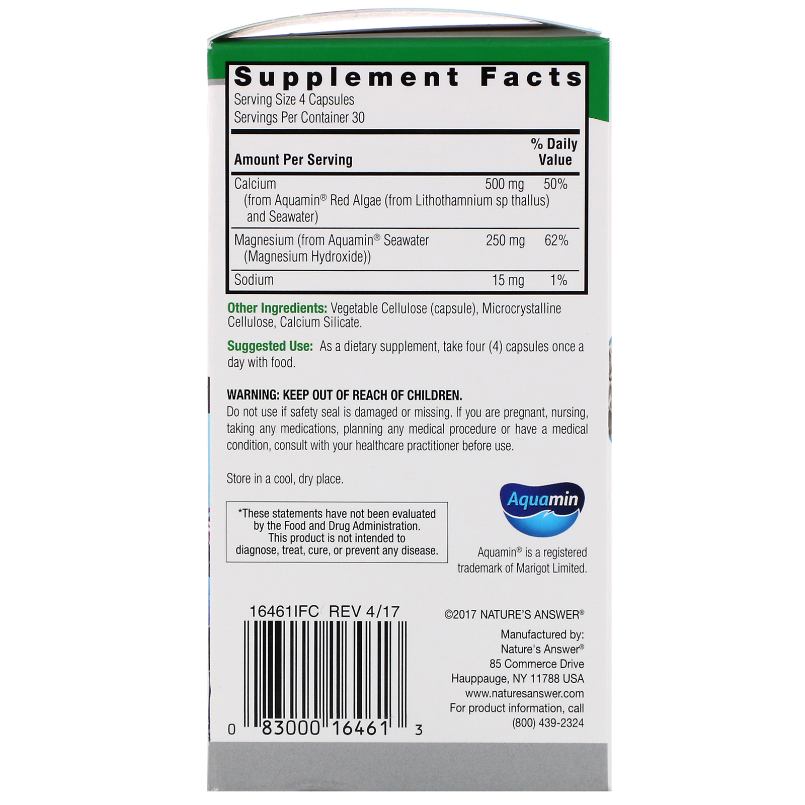 Comprar Nature's Answer, Cal-Mag à Base de Plantas, 500/250 mg, 120 Cápsulas Vegetais - Imagem 2