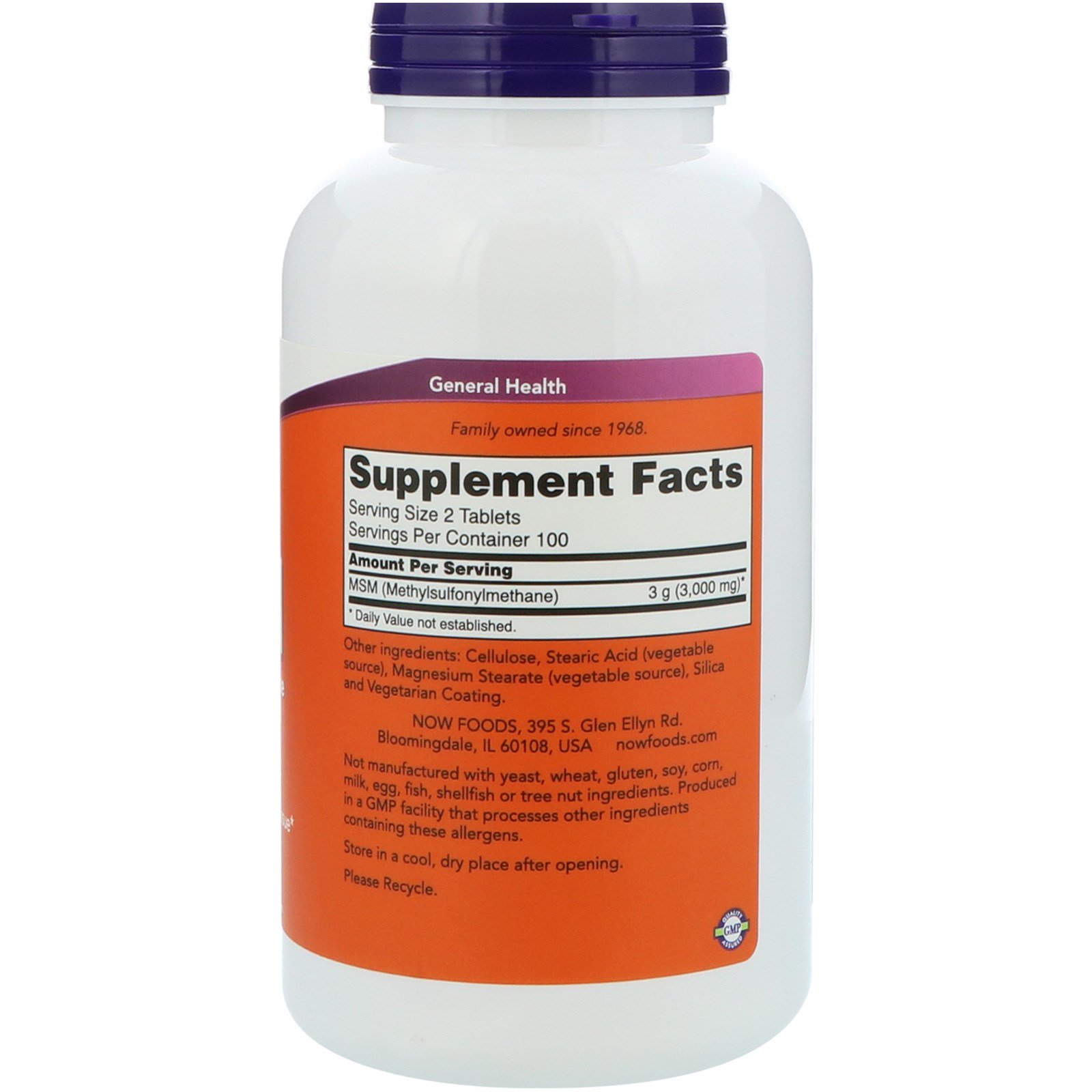 Comprar Now Foods, MSM, Metilsulfonilmetano, 1.500 mg, 200 Comprimidos - Imagem 2