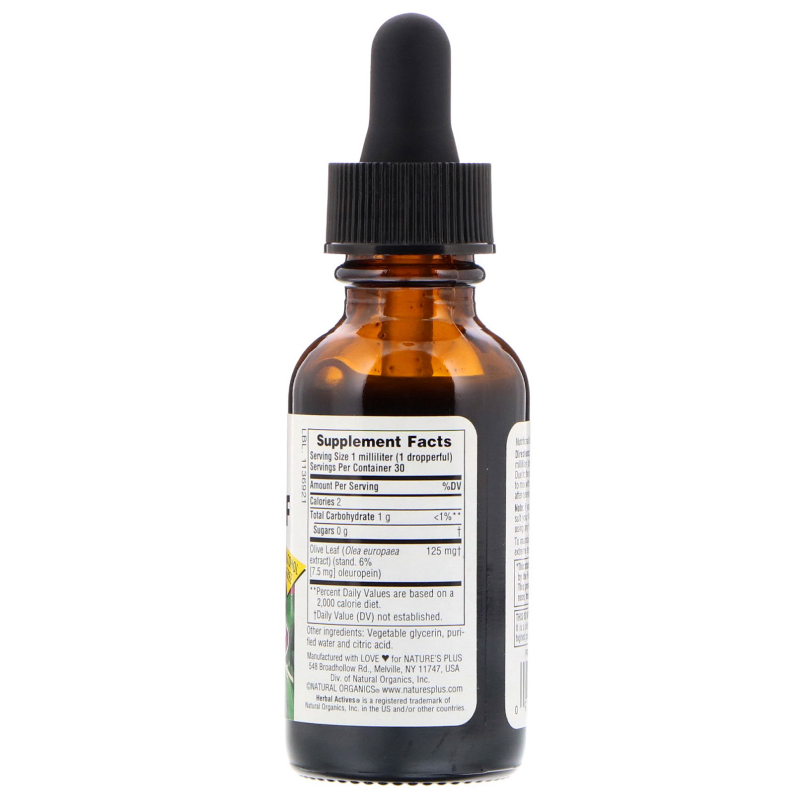 Comprar Nature's Plus, Ativos à base de ervas, Folha de Azeitona, Sem Álcool, 1 fl oz (30 ml) - Imagem 2